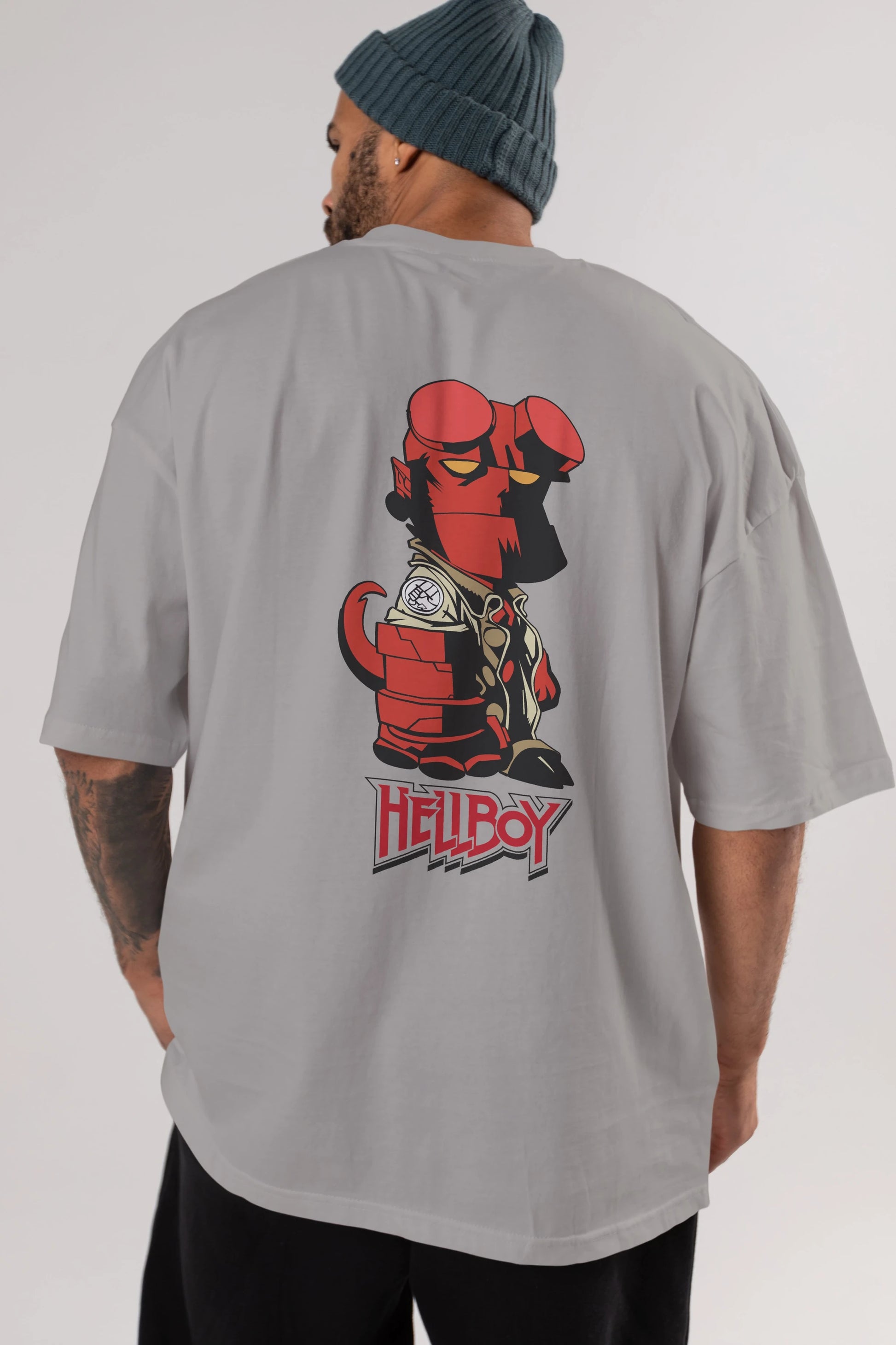 Hellboy (1) Arka Baskılı Oversize t-shirt Erkek Kadın Unisex %100 Pamuk Bisiklet Yaka tişort