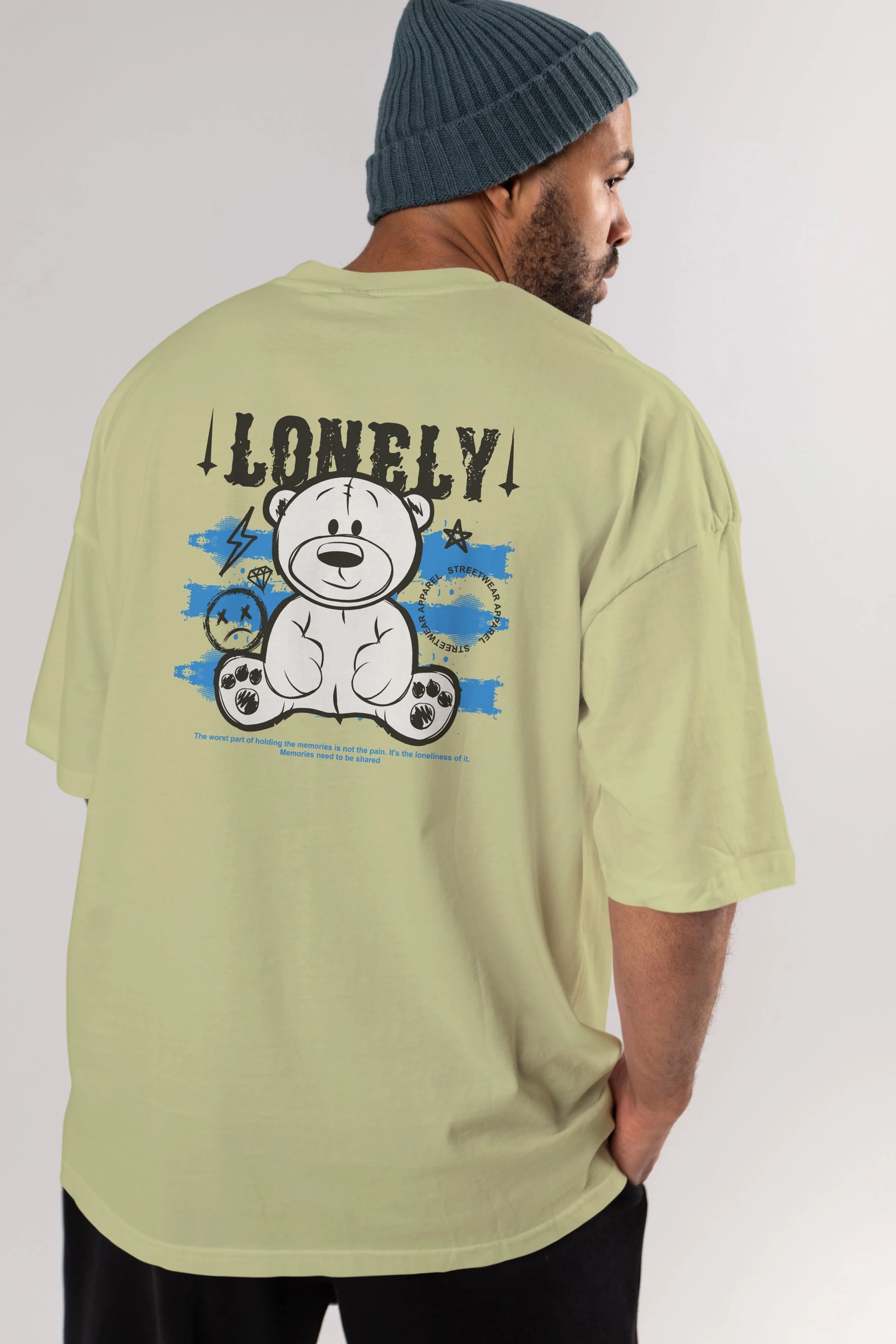 Teddy Bear Lonely Arka Baskılı Oversize t-shirt Erkek Kadın Unisex