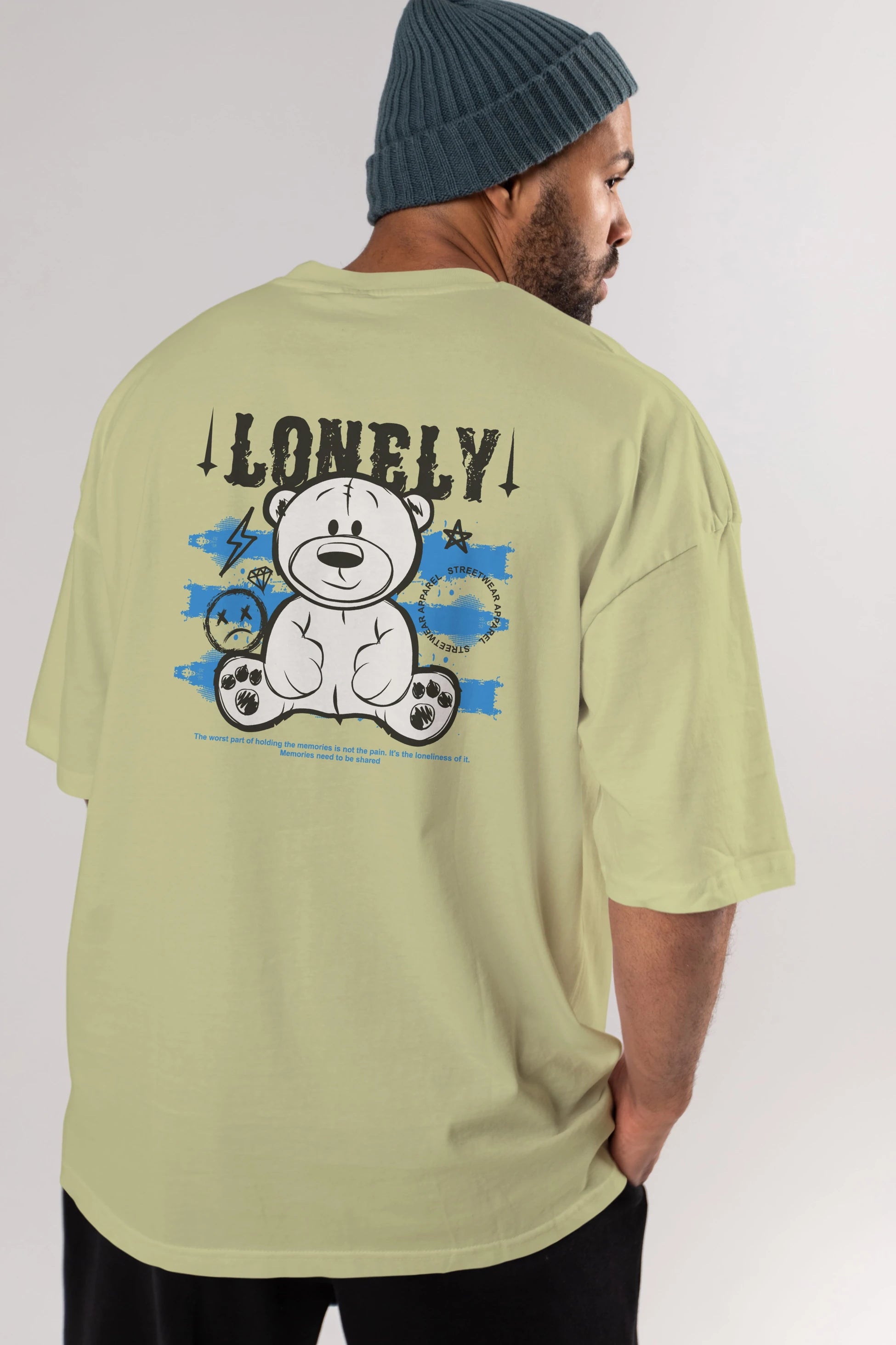 Teddy Bear Lonely Arka Baskılı Oversize t-shirt Erkek Kadın Unisex