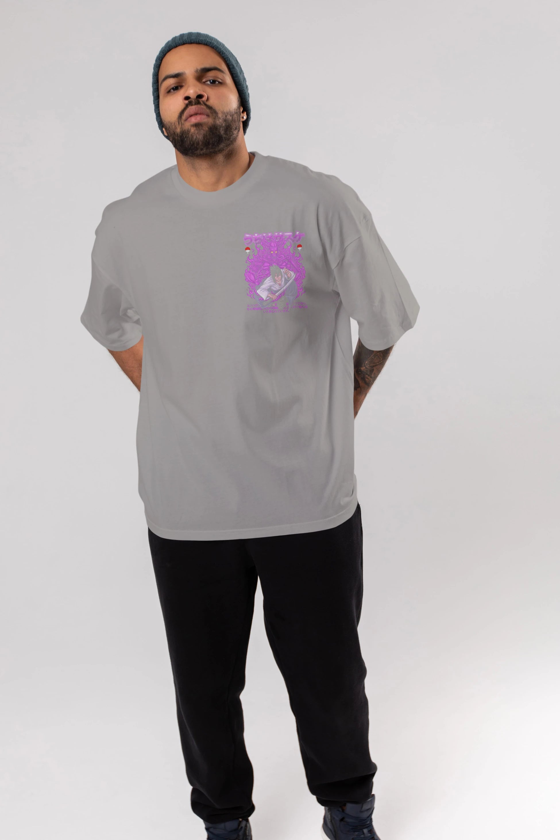 SASUKE UCHIHA NARUTO Ön Sol Baskılı Oversize t-shirt Erkek Kadın Unisex %100 Pamuk Bisiklet Yaka tişort