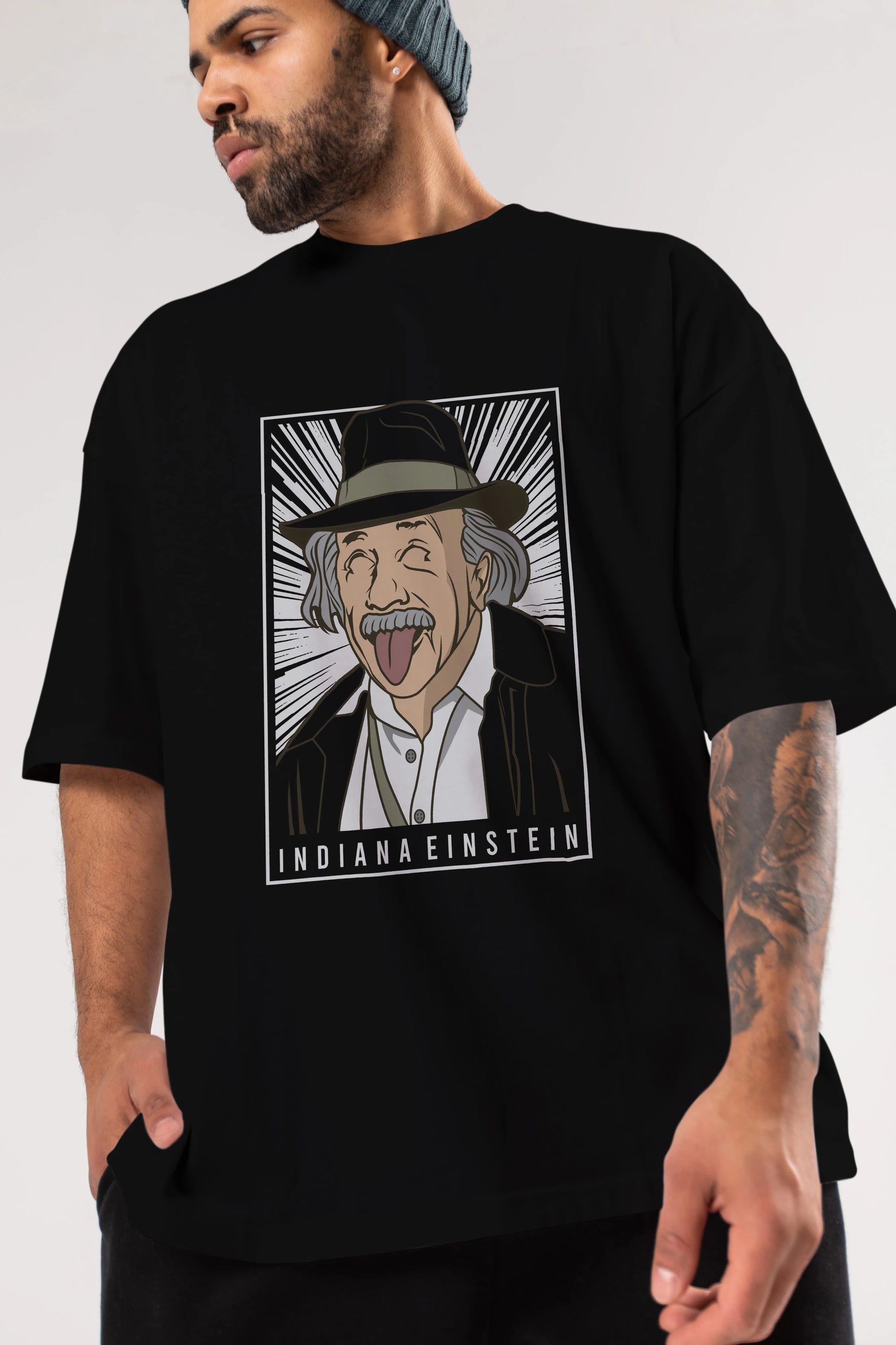 Indiana Jones Einstein Ön Baskılı Oversize t-shirt Erkek Kadın Unisex %100 Pamuk tişort