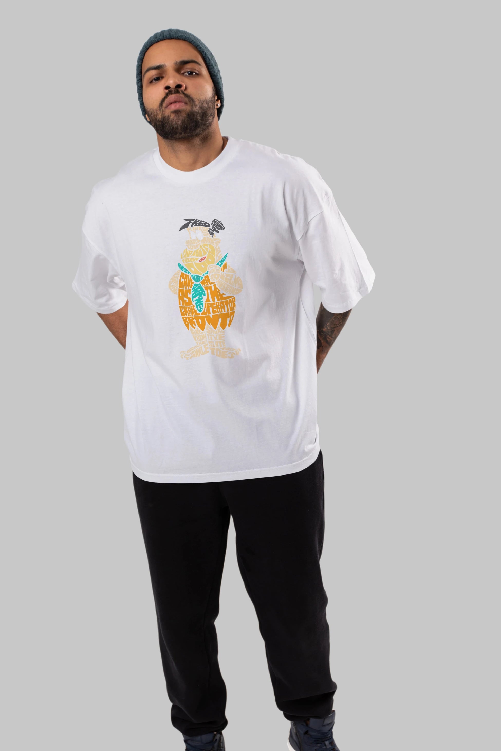 Fred Flintstone Ön Baskılı Oversize t-shirt %100 pamuk Erkek Kadın Unisex