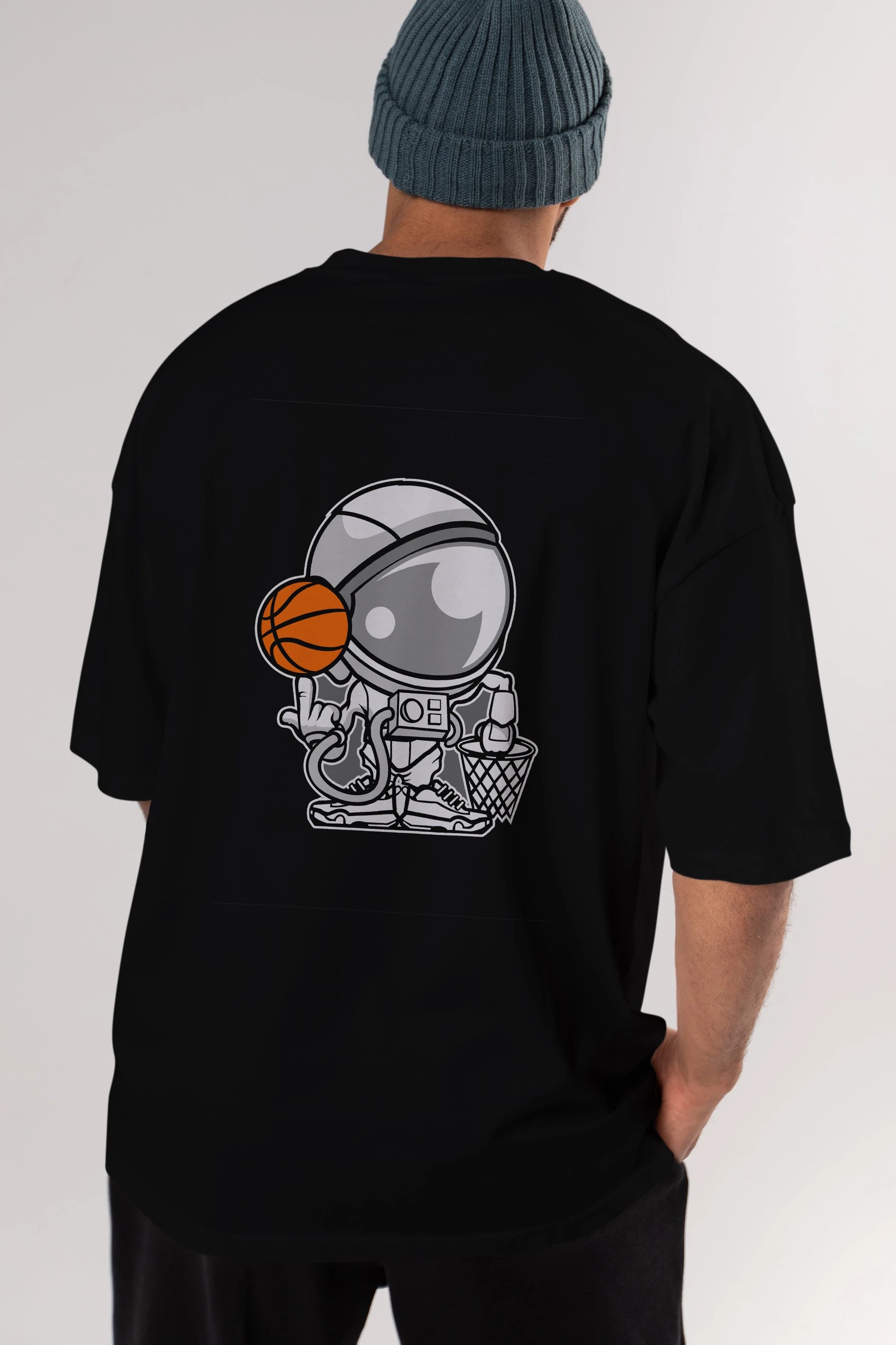 Astronaut Basketball Arka Baskılı Oversize t-shirt Erkek Kadın Unisex %100 Pamuk tişort
