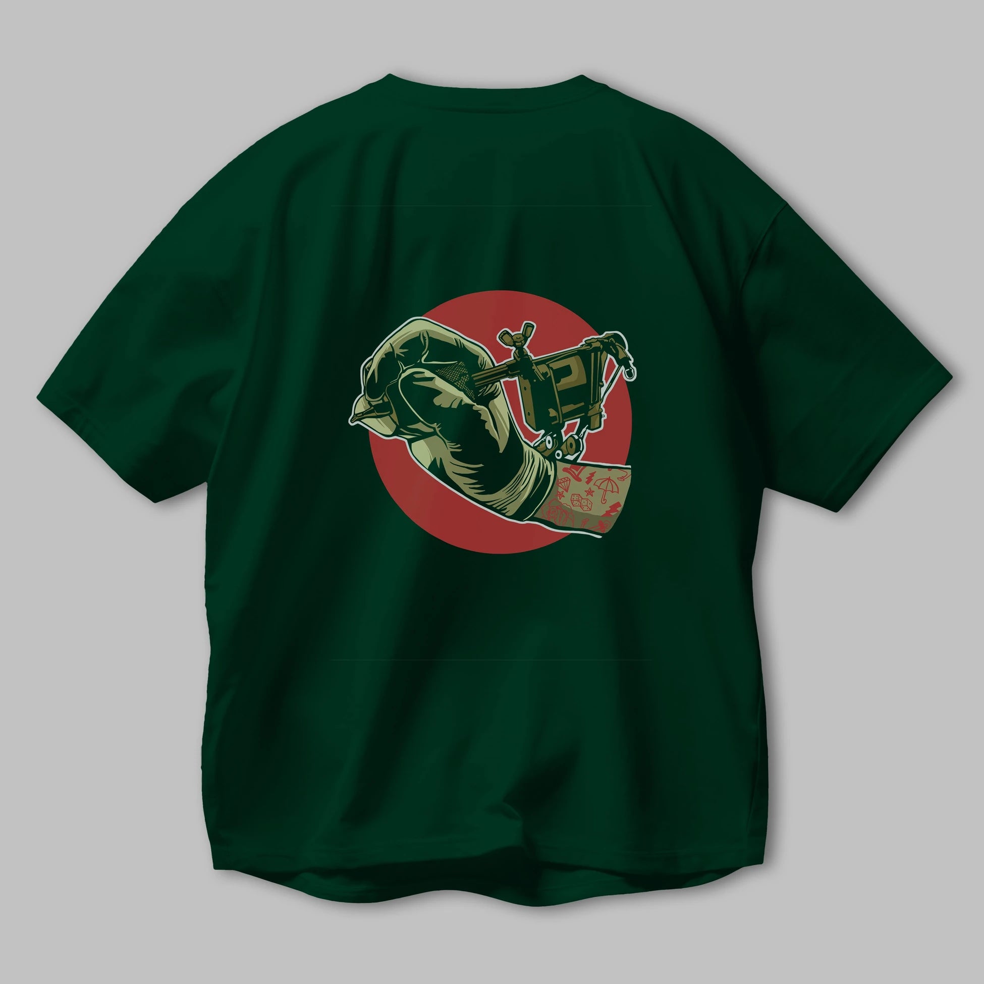 Tattoo Machine ] Arka Baskılı Oversize t-shirt Erkek Kadın Unisex %100 Pamuk