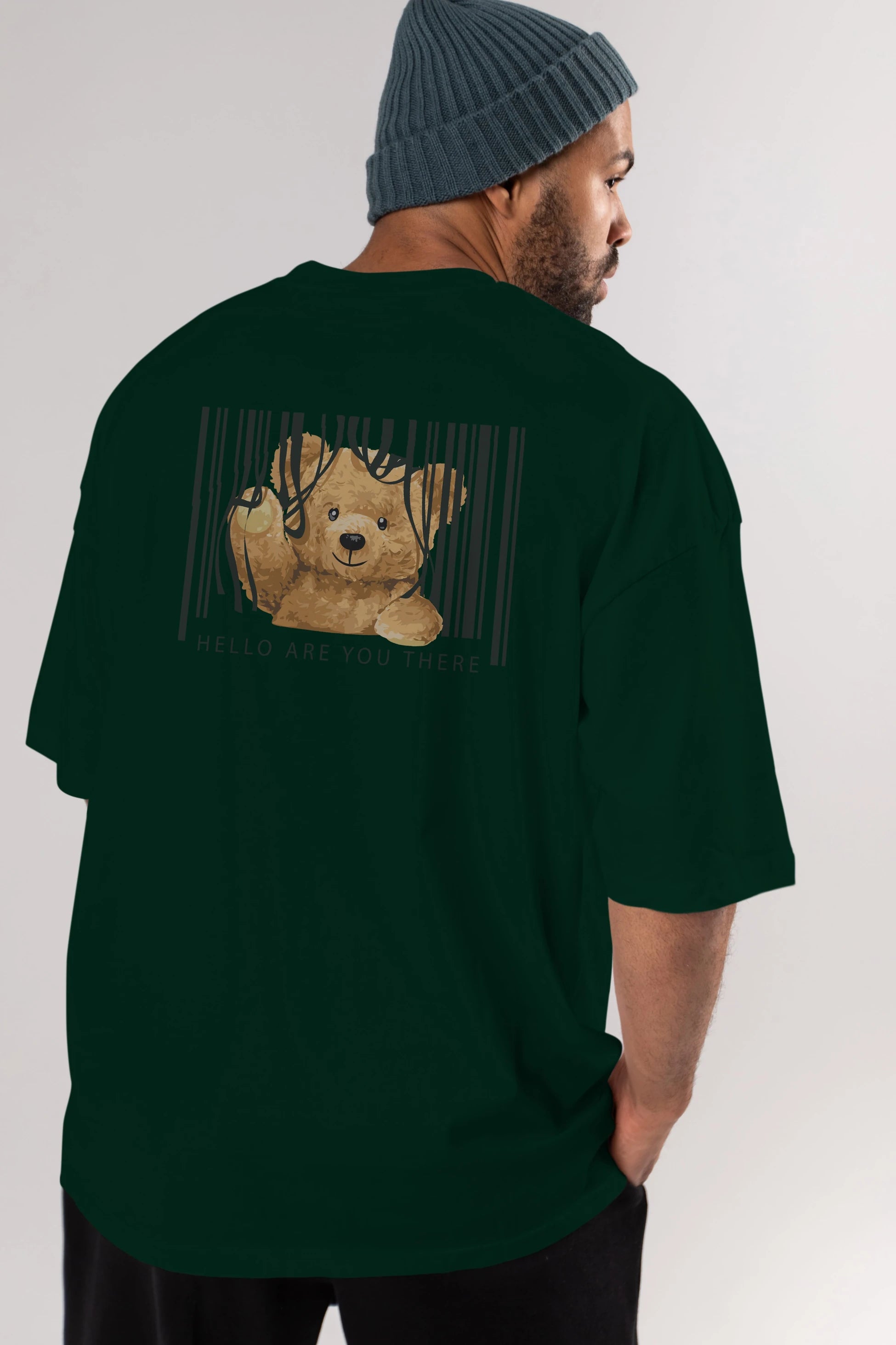 Teddy Bear Hello Arka Baskılı Oversize t-shirt Erkek Kadın Unisex %100 Pamuk