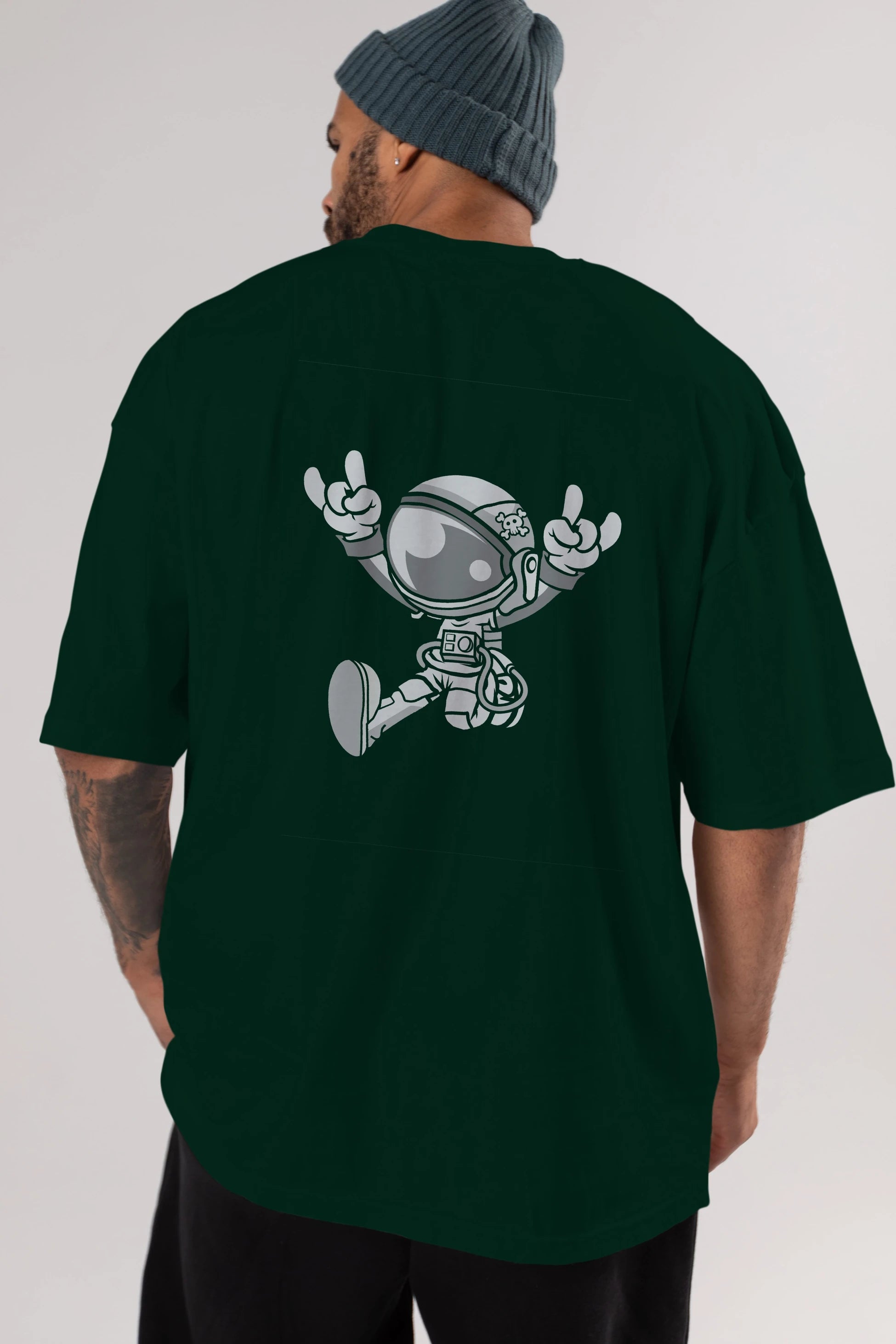 Astronaut Metal Arka Baskılı Oversize t-shirt Erkek Kadın Unisex %100 Pamuk tişort