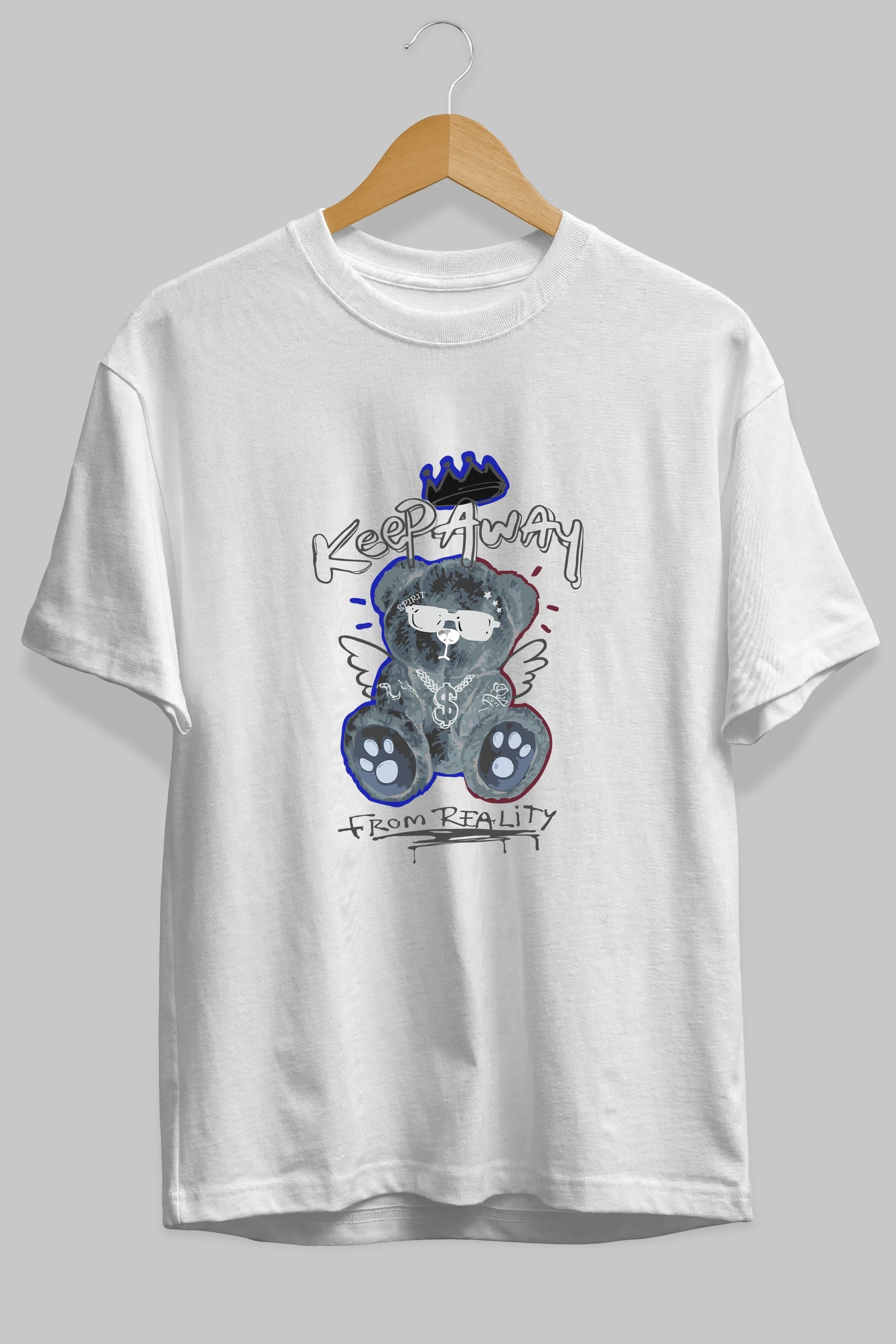 Keep Away Bear Ön Baskılı Oversize t-shirt Erkek Kadın Unisex