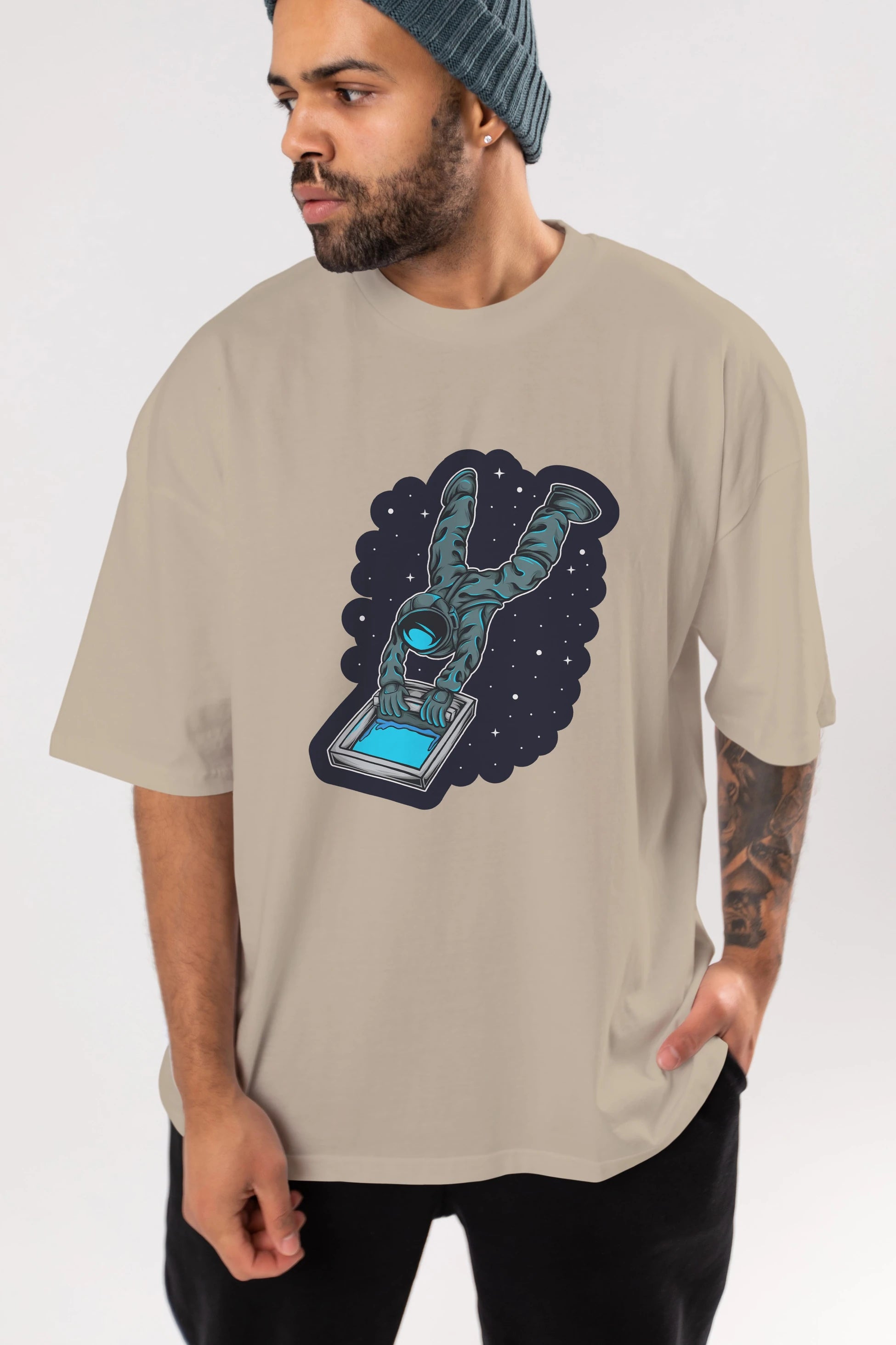 Astroscreen Sticker Ön Baskılı Oversize t-shirt Erkek Kadın Unisex