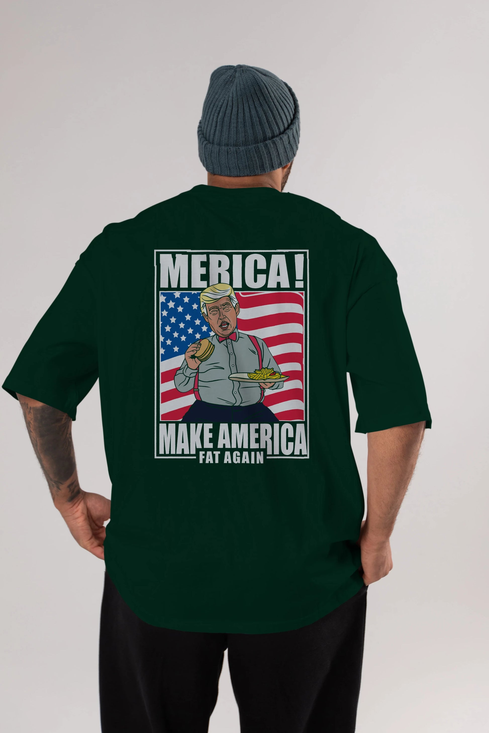 Trump Burger Arka Baskılı Oversize t-shirt Erkek Kadın Unisex %100 Pamuk tişort