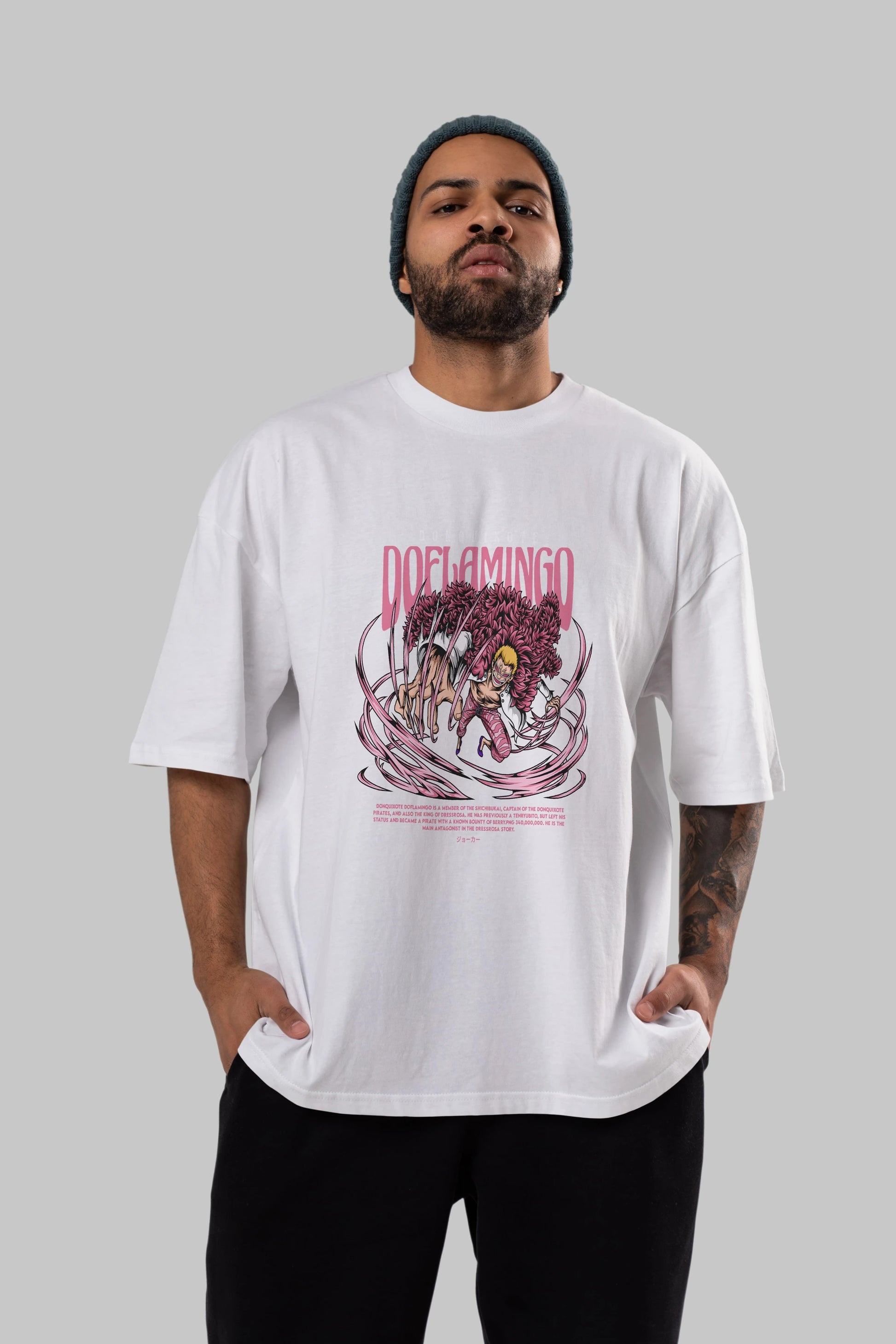 Doflamingo Anime Ön Baskılı Oversize t-shirt %100 pamuk Erkek Kadın Unisex