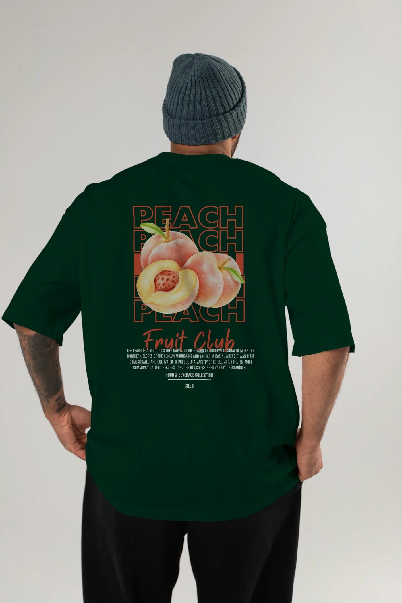 Peach Arka Baskılı Oversize t-shirt Erkek Kadın Pamuk Bisiklet Yaka tişort