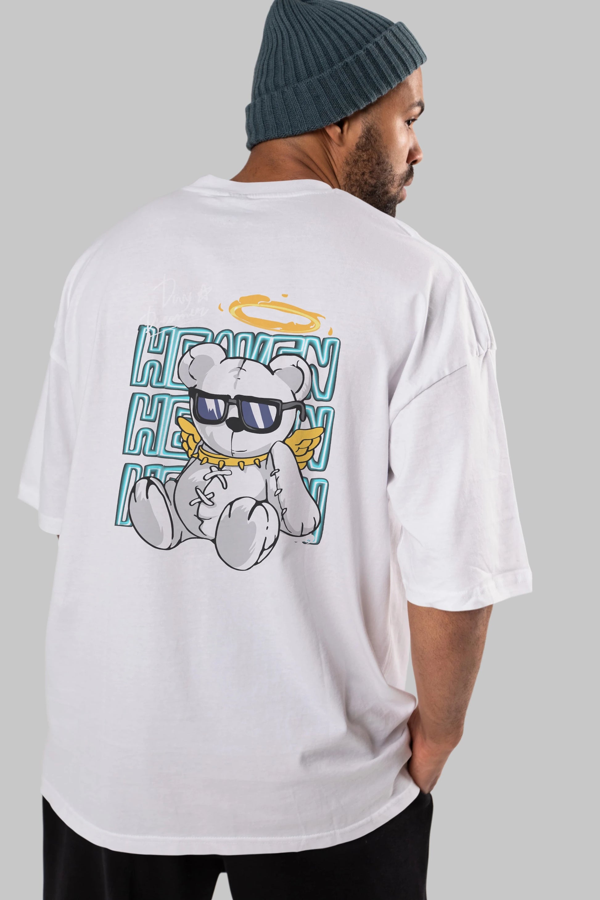 Heaven Bear Arka Baskılı Oversize t-shirt Erkek Kadın Unisex