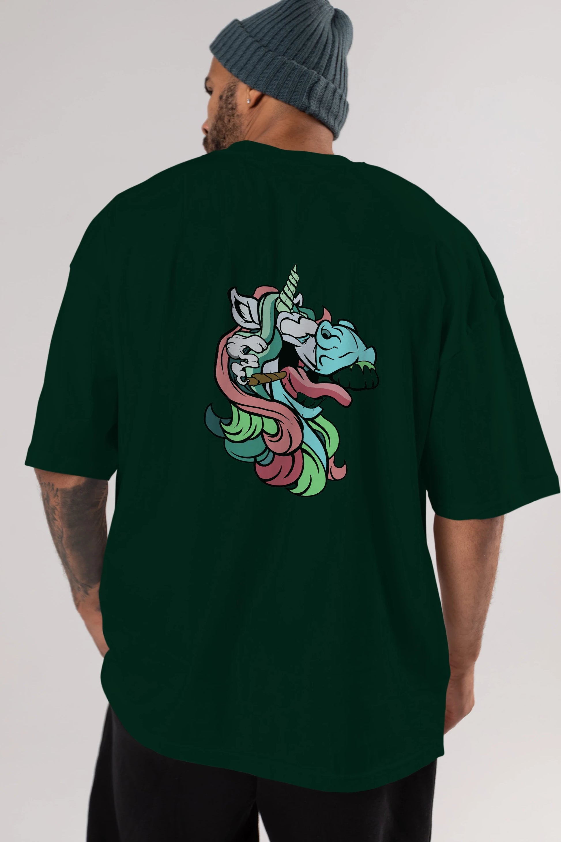 Crazy Unicorn Arka Baskılı Oversize t-shirt Erkek Kadın Unisex %100 Pamuk tişort
