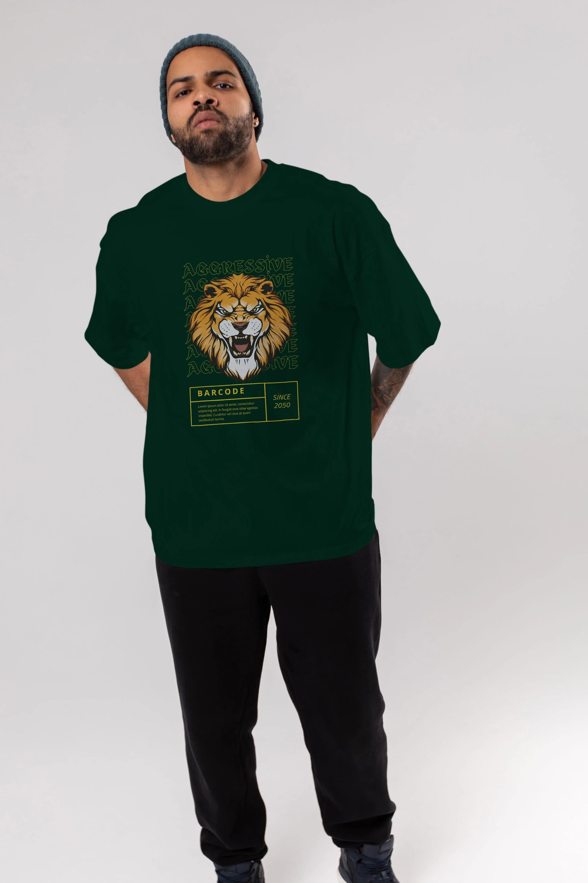 Aggressive Lion Ön Baskılı Oversize t-shirt Erkek Kadın Unisex