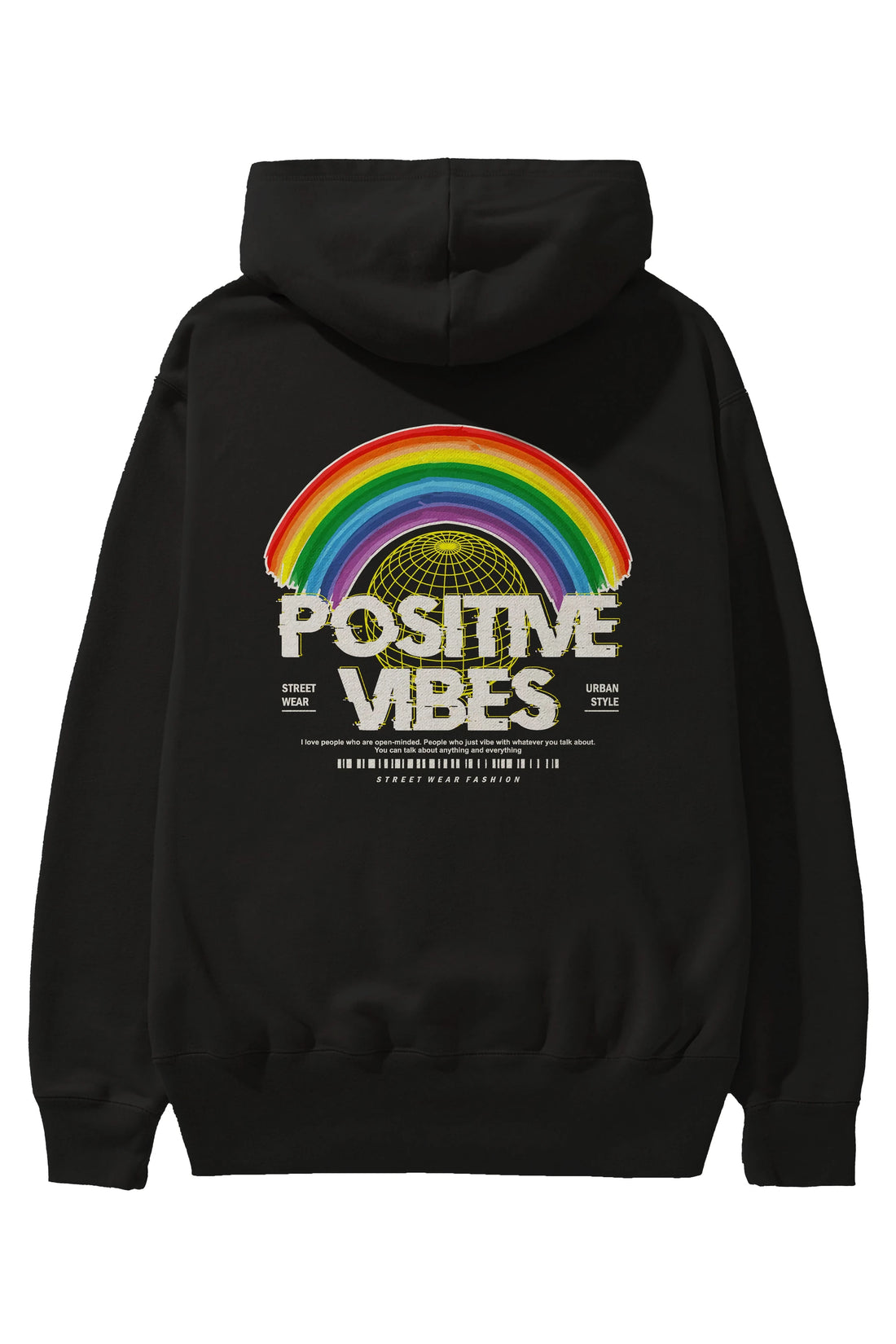 Positive Vibes Arka Baskılı Hoodie Oversize Kapüşonlu Sweatshirt Erkek Kadın Unisex