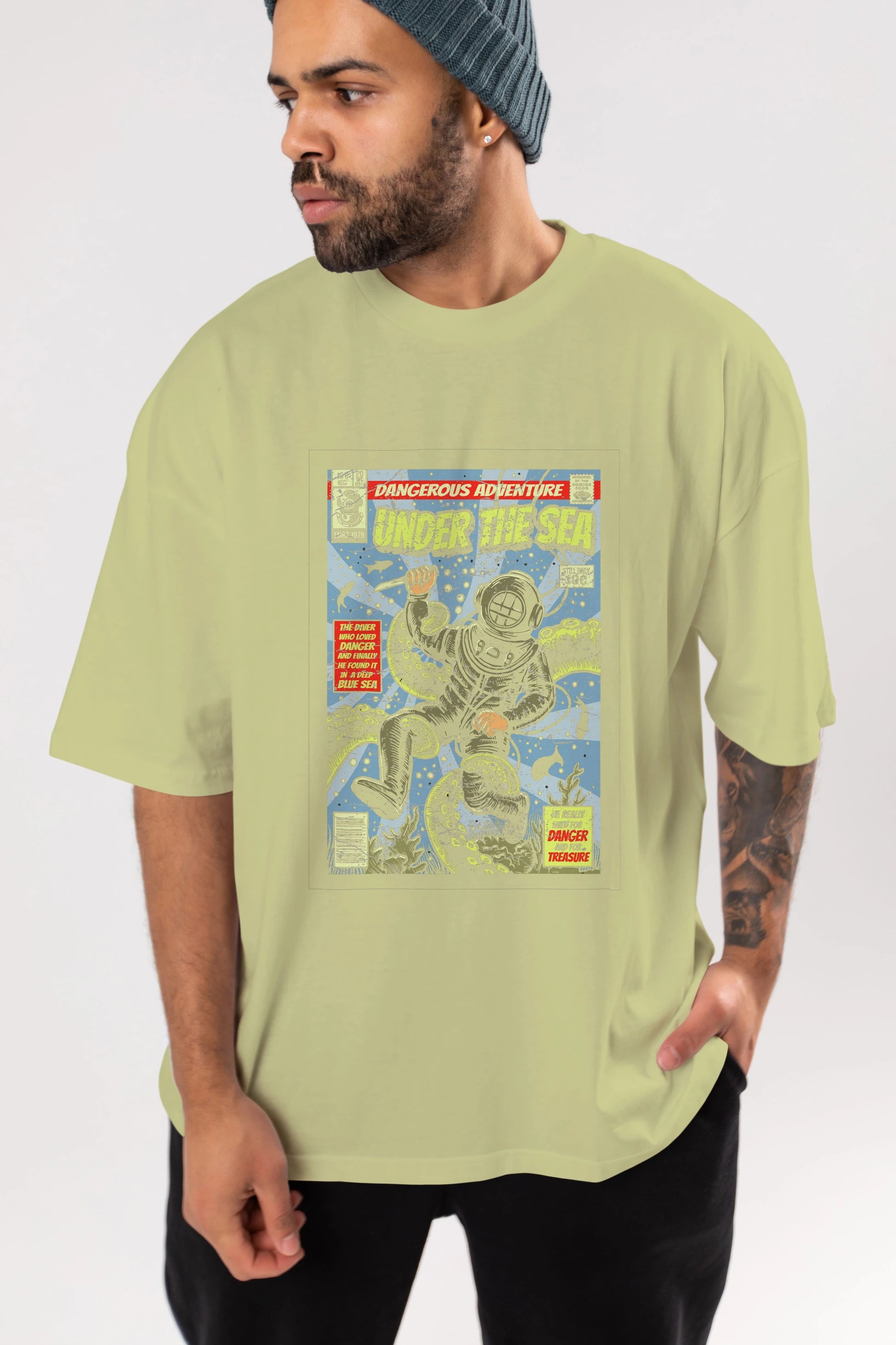 Under The Sea Ön Baskılı Oversize t-shirt Erkek Kadın Unisex %100 Pamuk tişort