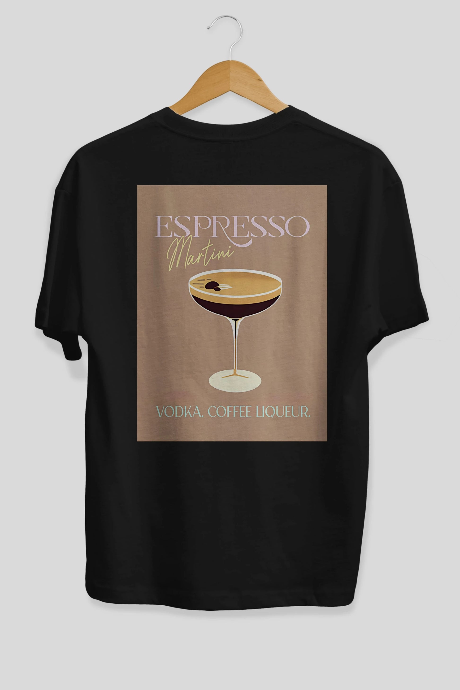 Espresso Martini Cocktail Arka Baskılı Oversize t-shirt Erkek Kadın Unisex %100 Pamuk Bisiklet Yaka tişort