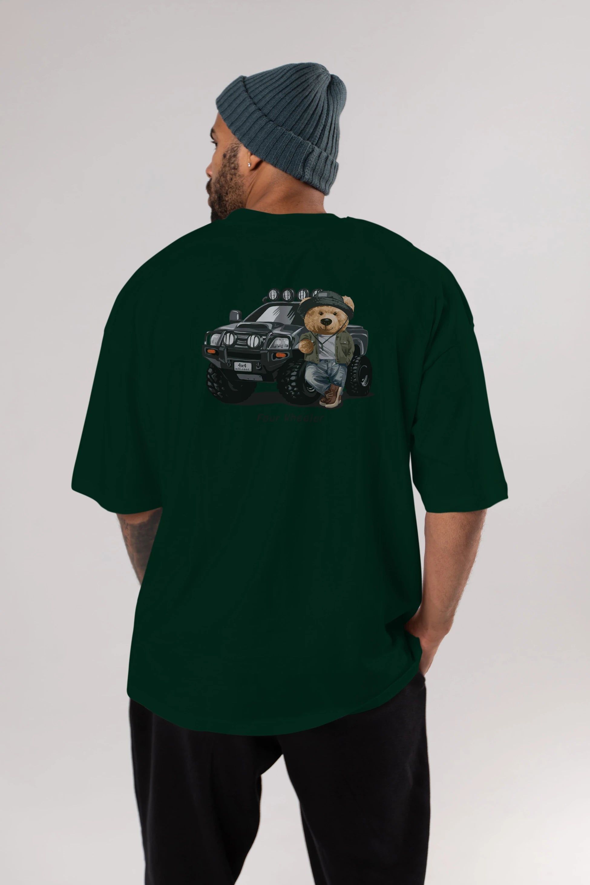 Teddy Bear Off Road Arka Baskılı Oversize t-shirt Erkek Kadın Unisex %100 Pamuk