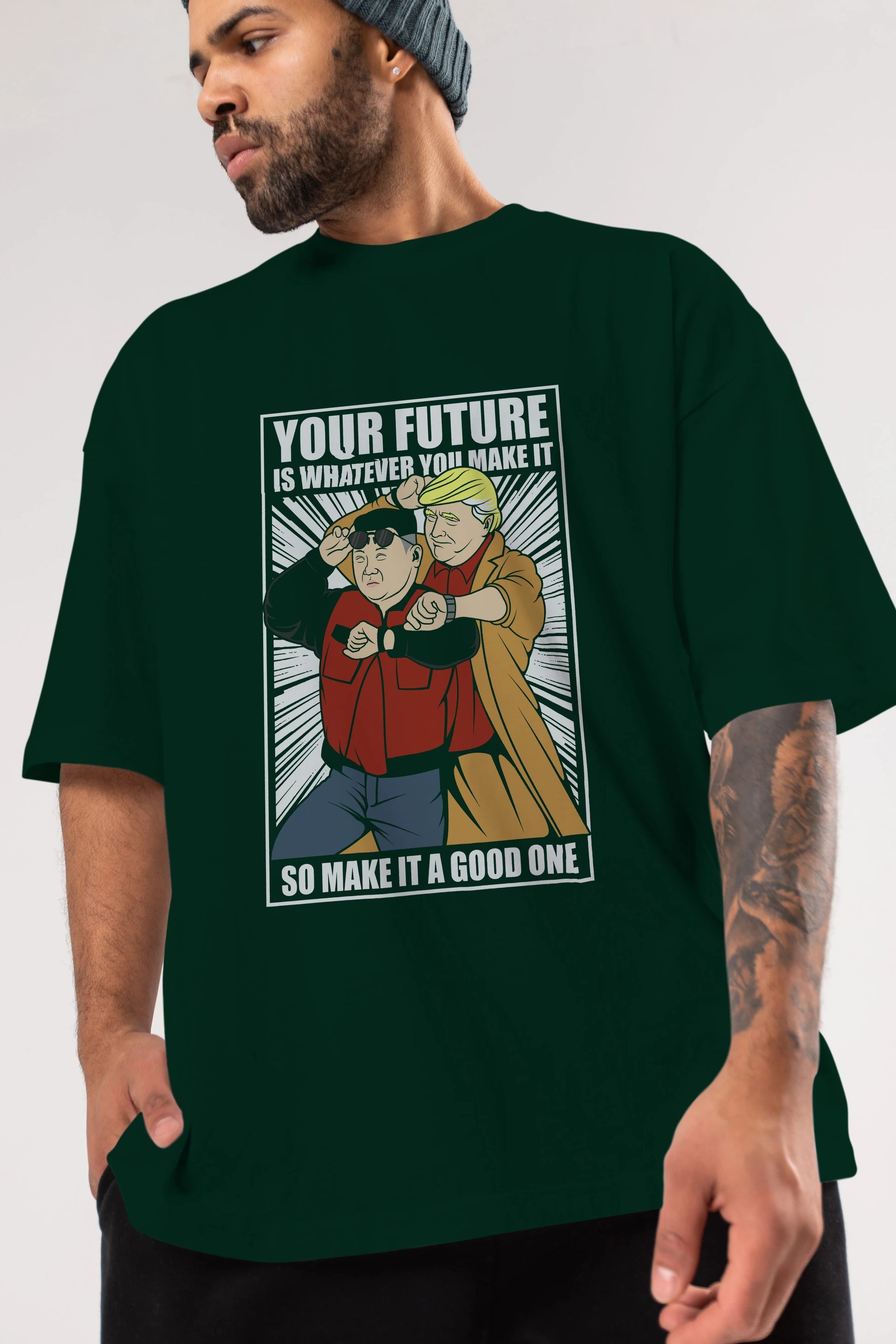 Back To The Future Jong Un Trump Ön Baskılı Oversize t-shirt Erkek Kadın Unisex %100 Pamuk tişort