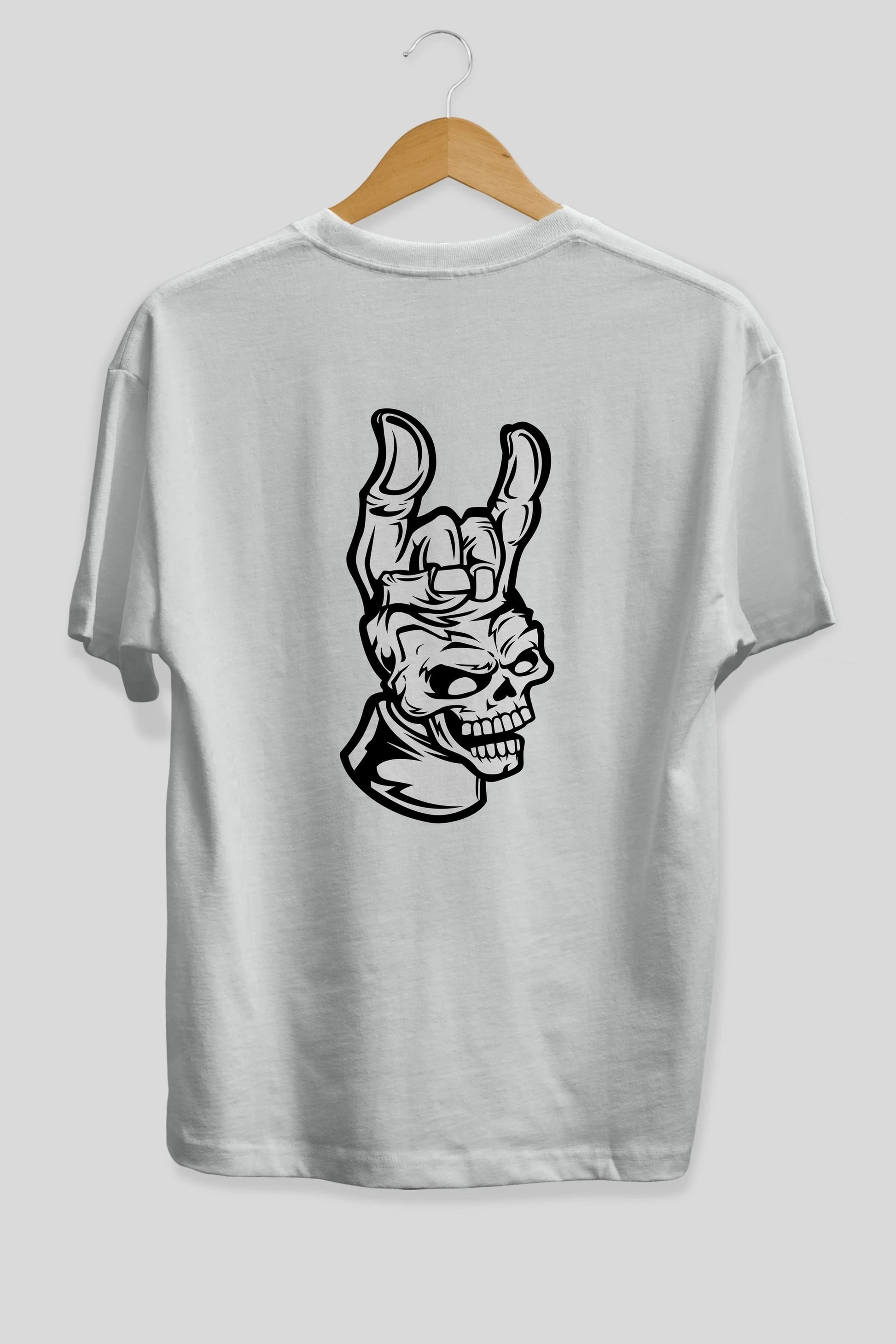 Hand Metal Skull Arka Baskılı Oversize t-shirt Erkek Kadın Unisex %100 Pamuk tişort