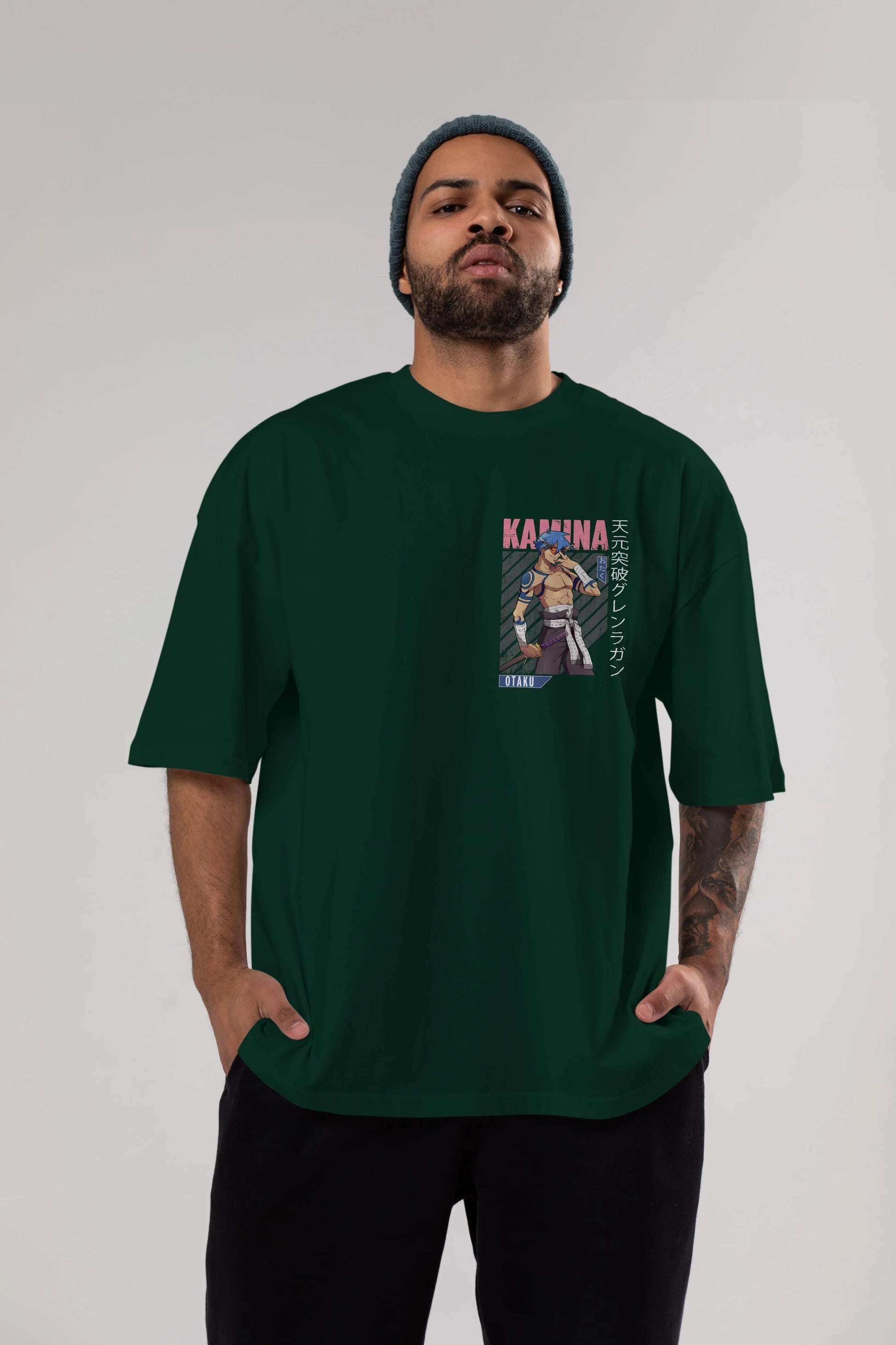 Kamina 5 Ön Sol Baskılı Oversize t-shirt Erkek Kadın Unisex %100 Pamuk Bisiklet Yaka tişort