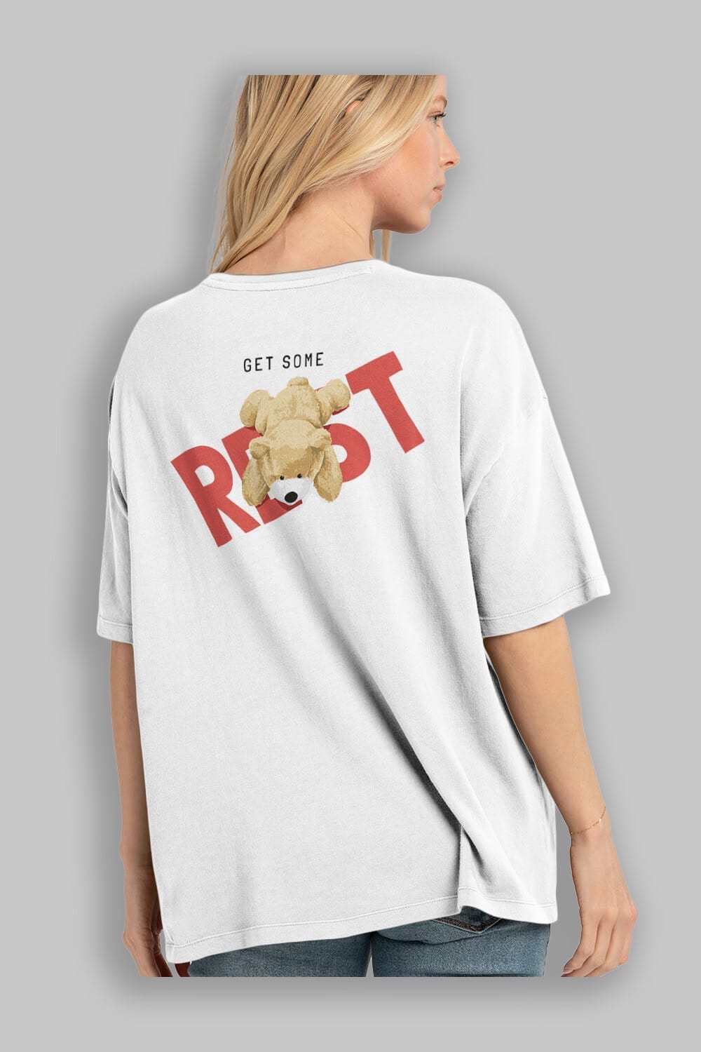 Teddy Bear Rest Arka Baskılı Oversize t-shirt Erkek Kadın Unisex %100 Pamuk
