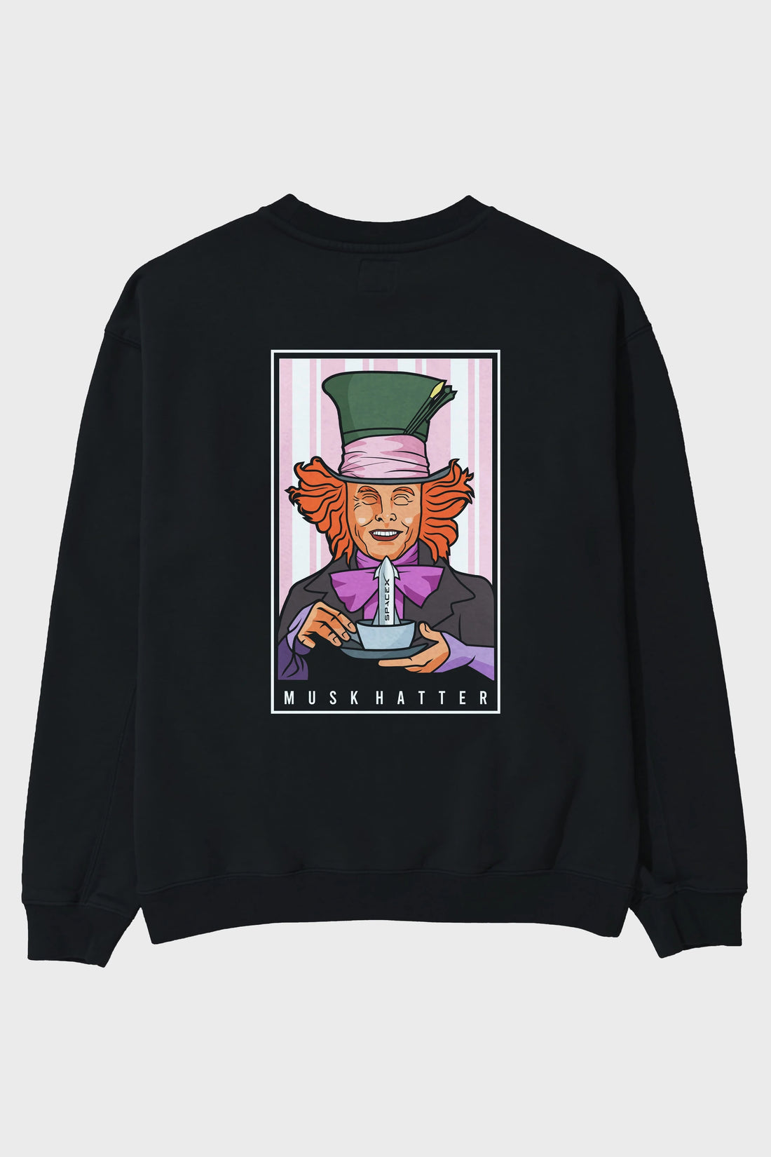 Mad Hatter Elon Musk Arka Baskılı Oversize Sweatshirt Erkek Kadın Unisex