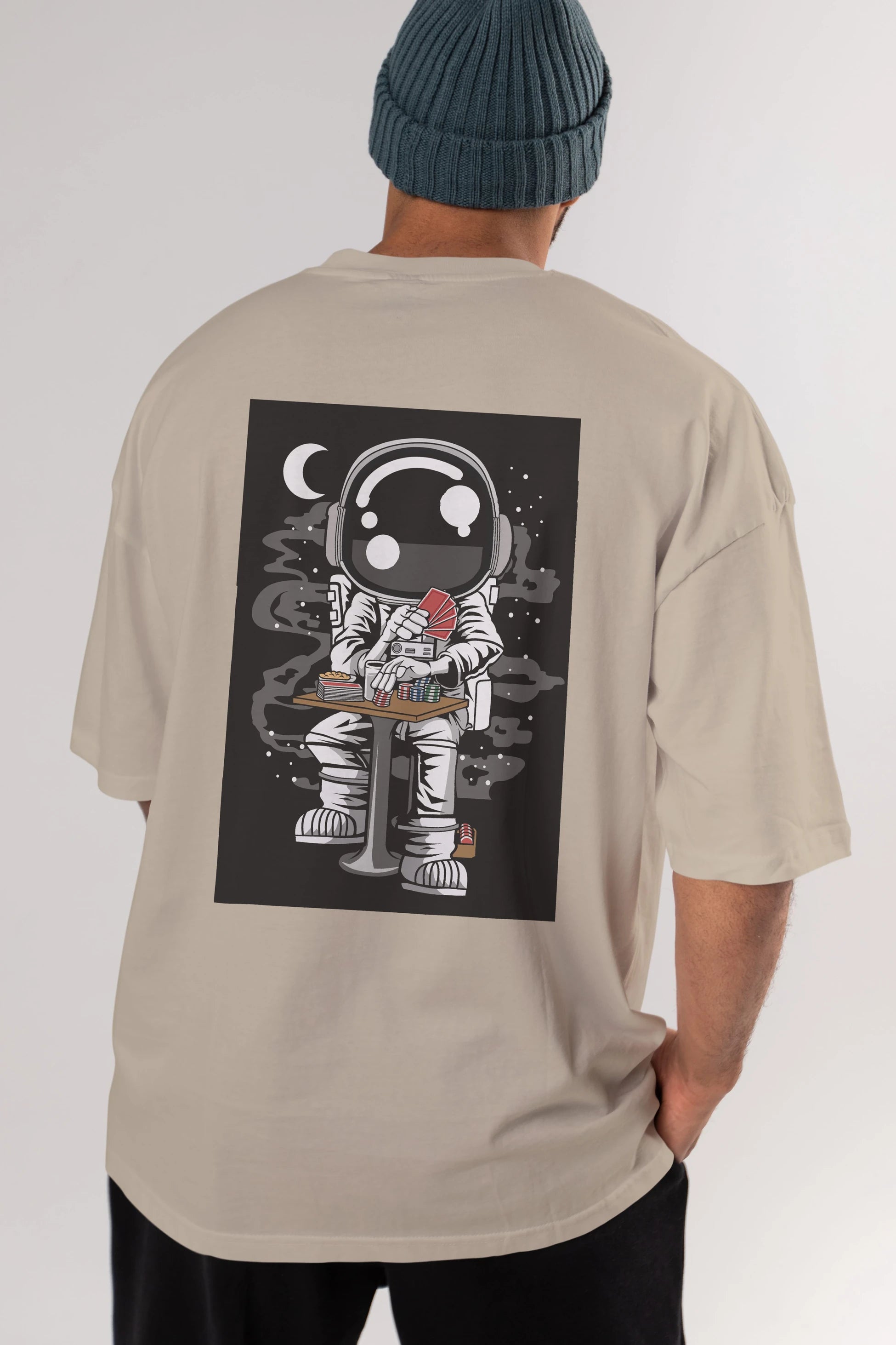 Astronaut Gambler Arka Baskılı Oversize t-shirt Erkek Kadın Unisex