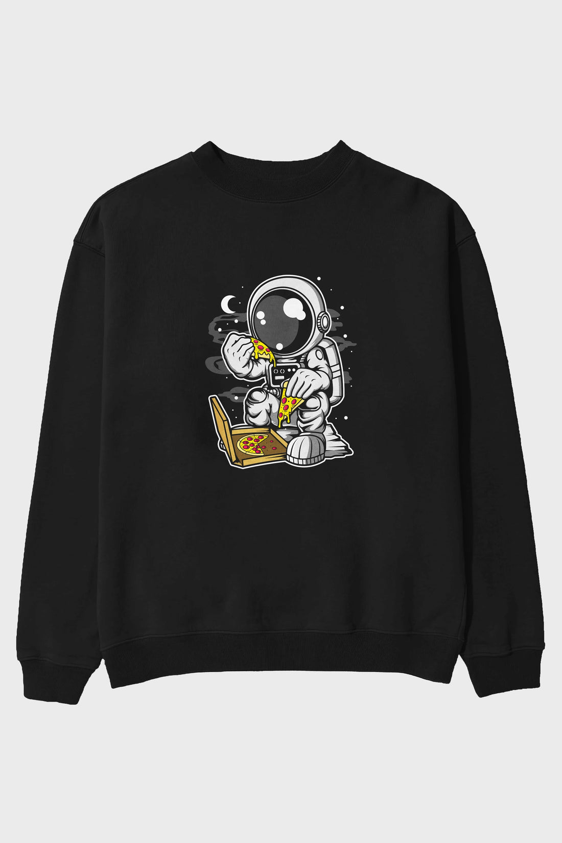 Astronaut Pizza Ön Baskılı Oversize Sweatshirt Erkek Kadın Unisex