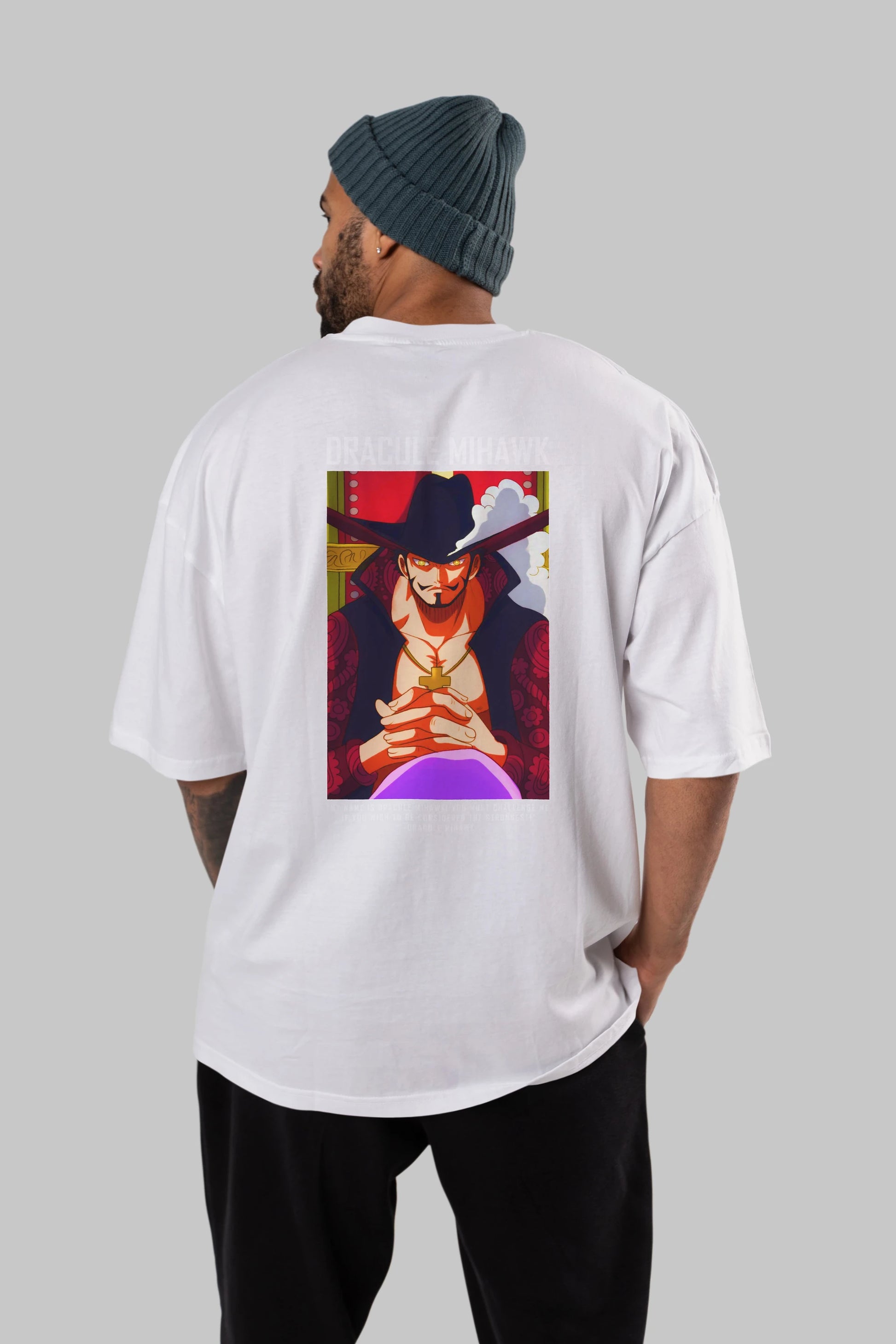 Dracule Mihawk Anime Arka Baskılı Oversize t-shirt Erkek Kadın Unisex %100 pamuk tişort