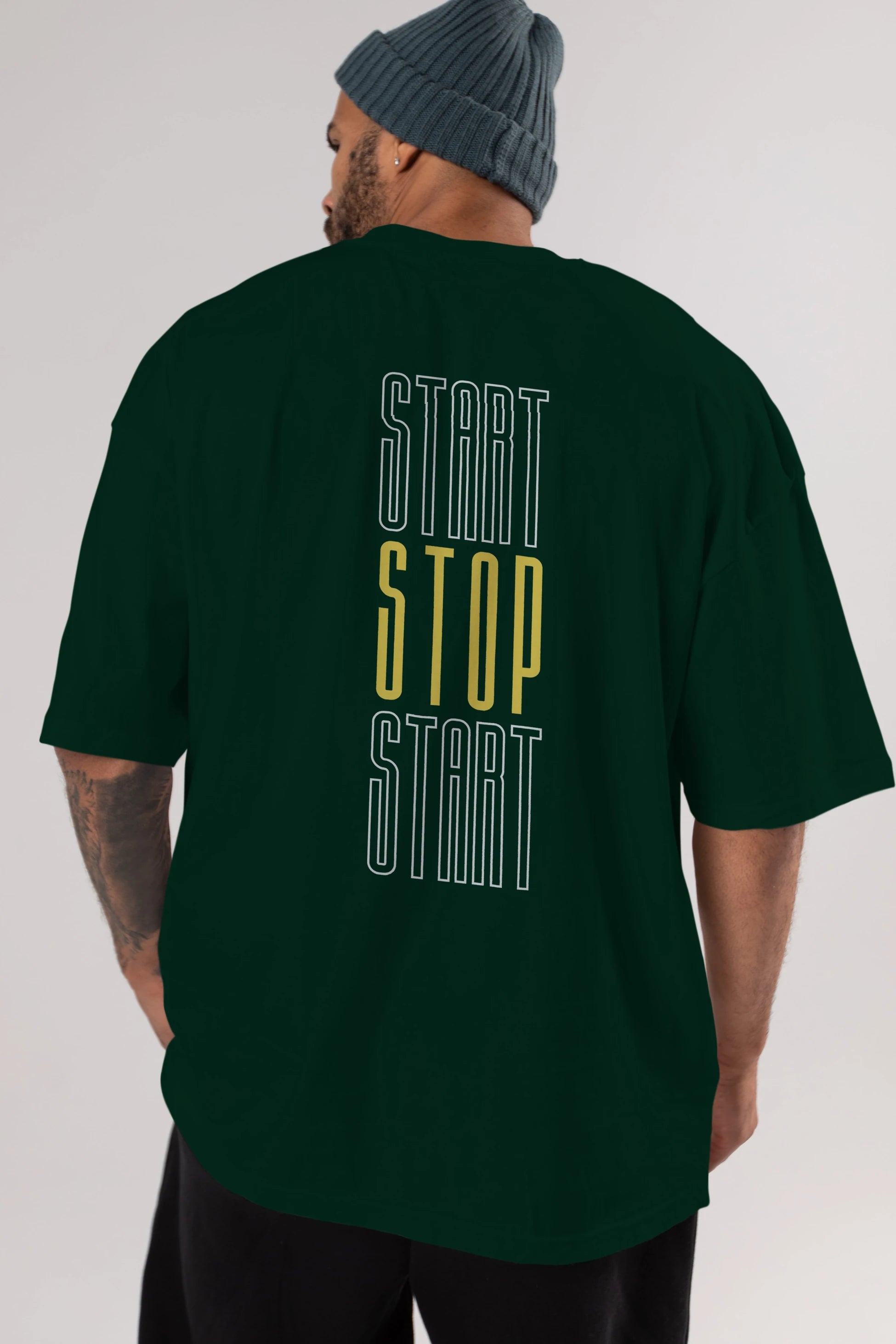 Start Stop Start Yazılı Arka Baskılı Oversize t-shirt Erkek Kadın Unisex