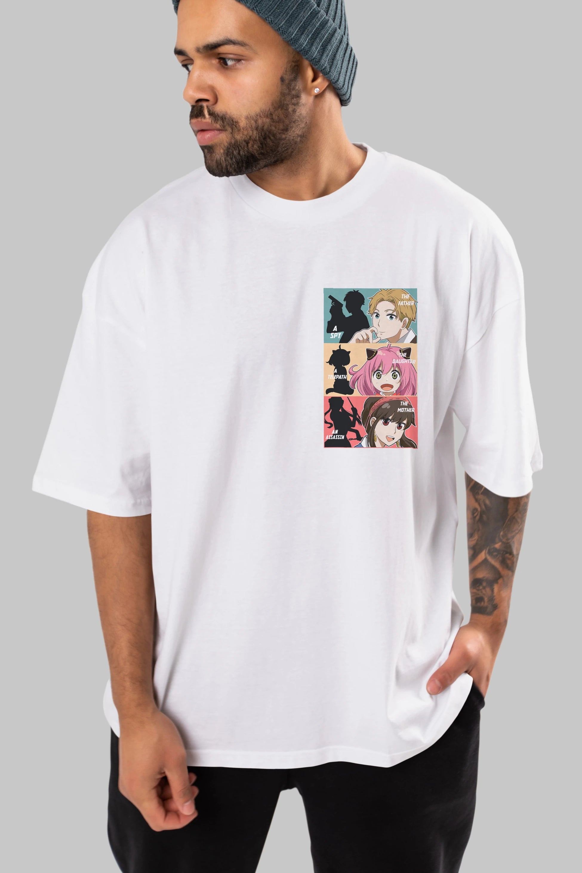 SPY X FAMILY Ön Sol Baskılı Oversize t-shirt Erkek Kadın Unisex %100 Pamuk Bisiklet Yaka tişort