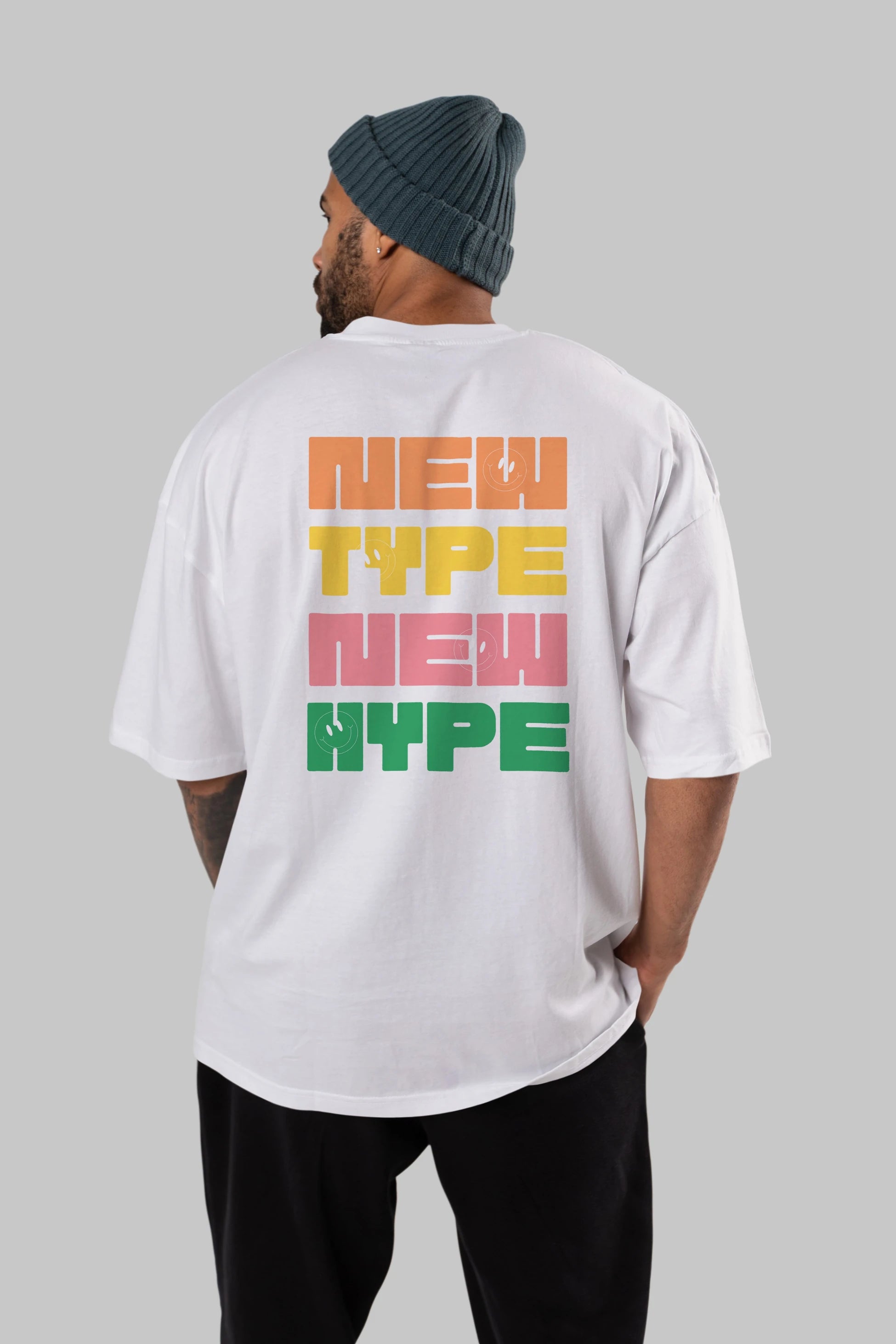 New Type New Hype Yazılı Arka Baskılı Oversize t-shirt Erkek Kadın Unisex