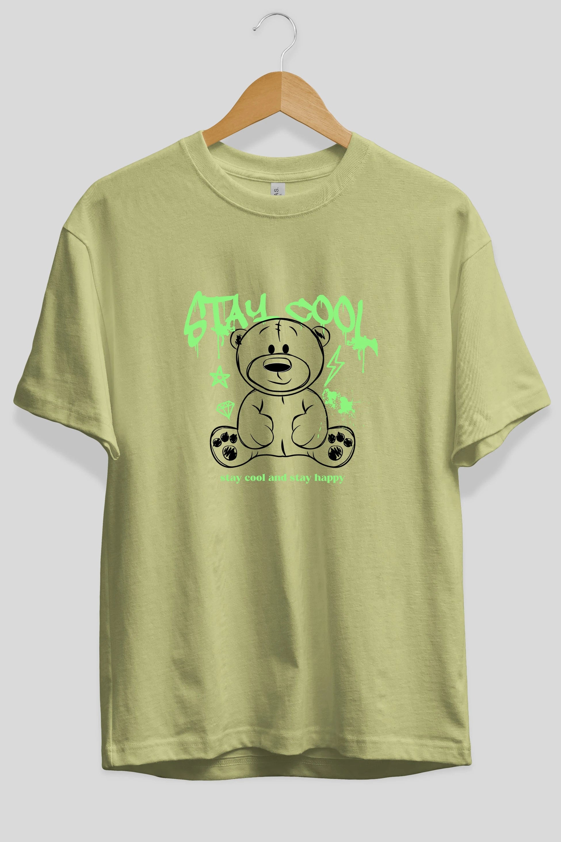 Teddy Bear Stay Cool Ön Baskılı Oversize t-shirt Erkek Kadın Unisex