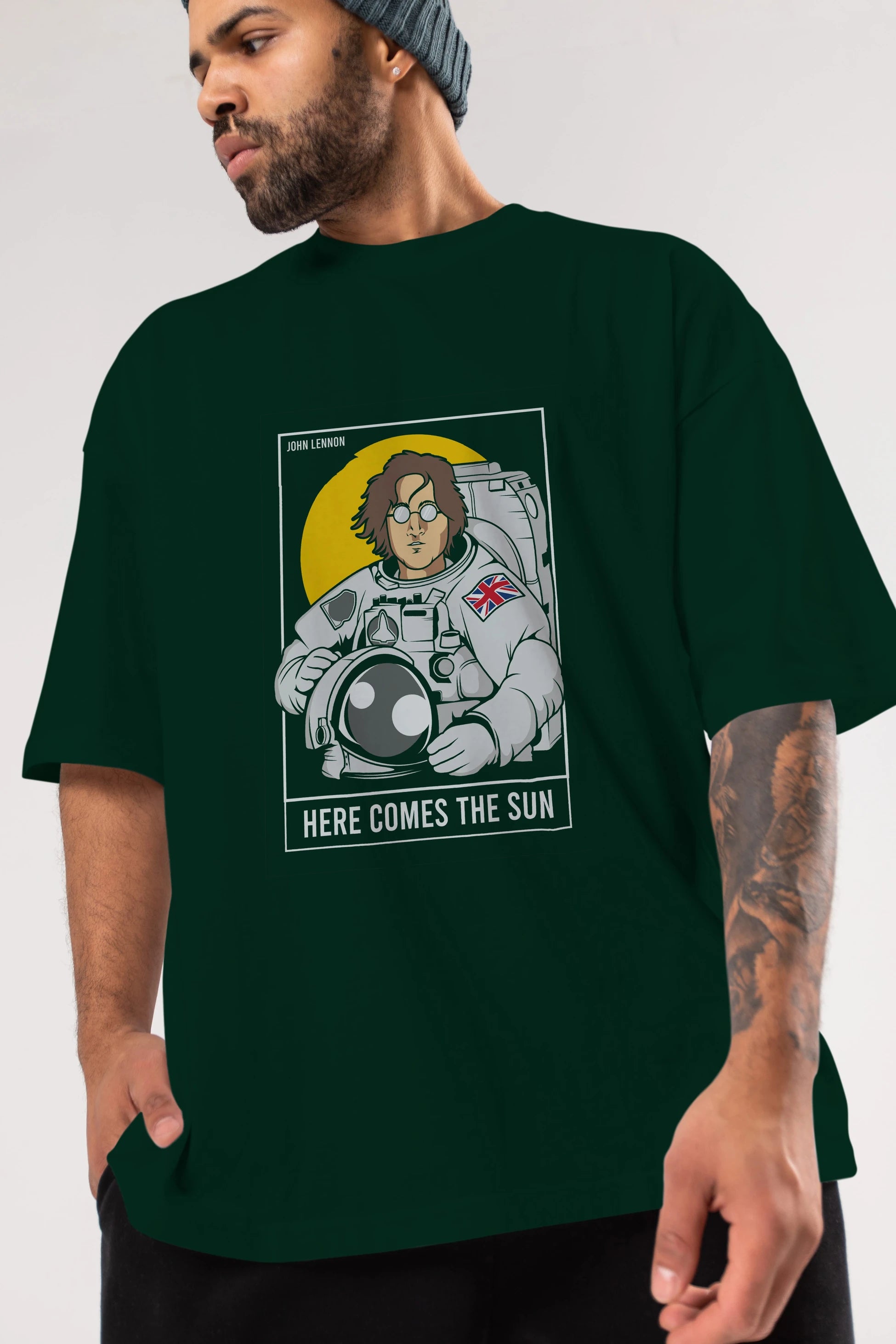 John Lennon Astronot Ön Baskılı Oversize t-shirt Erkek Kadın Unisex %100 Pamuk tişort