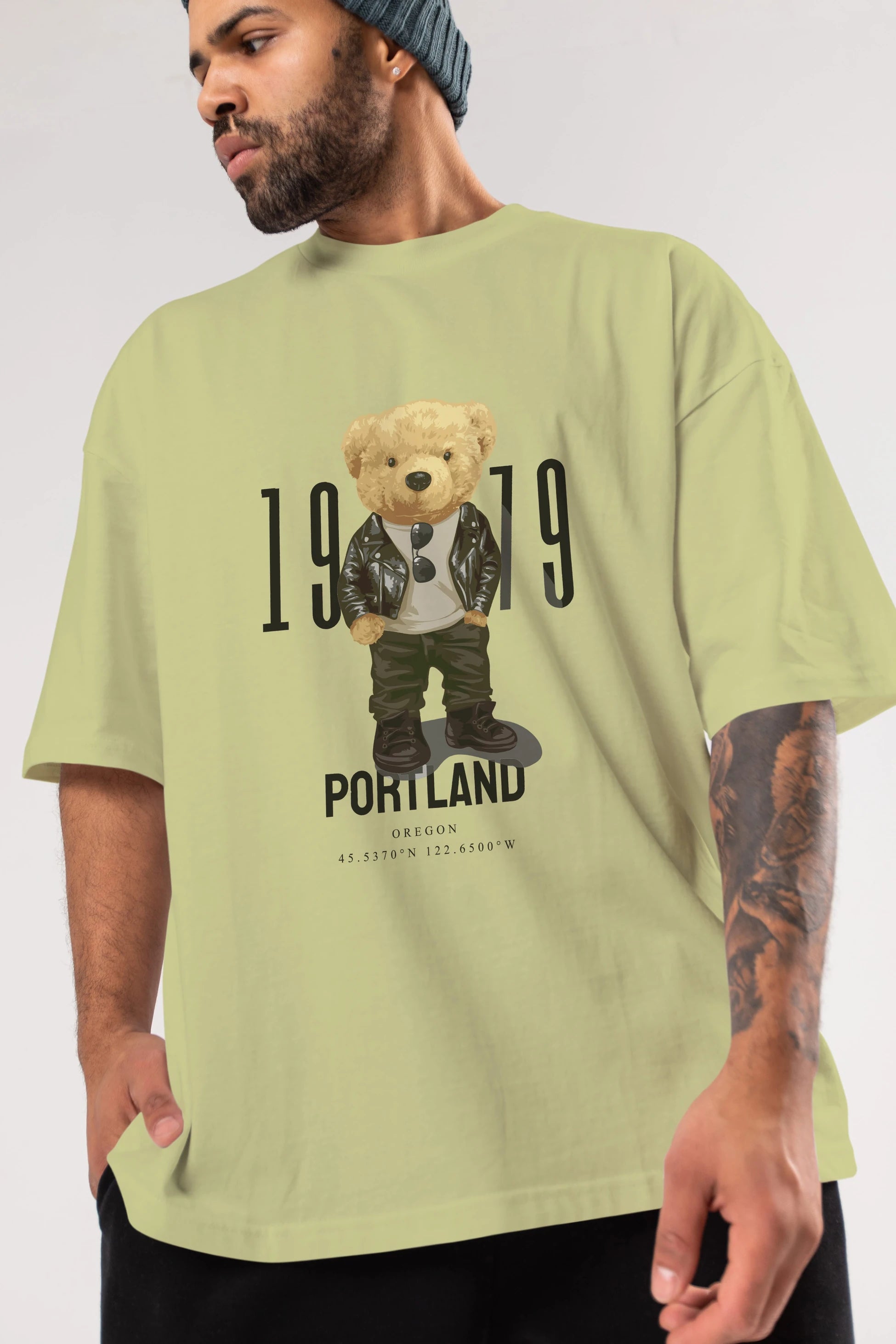 Teddy Bear Portland Ön Baskılı Oversize t-shirt Erkek Kadın Unisex %100 Pamuk