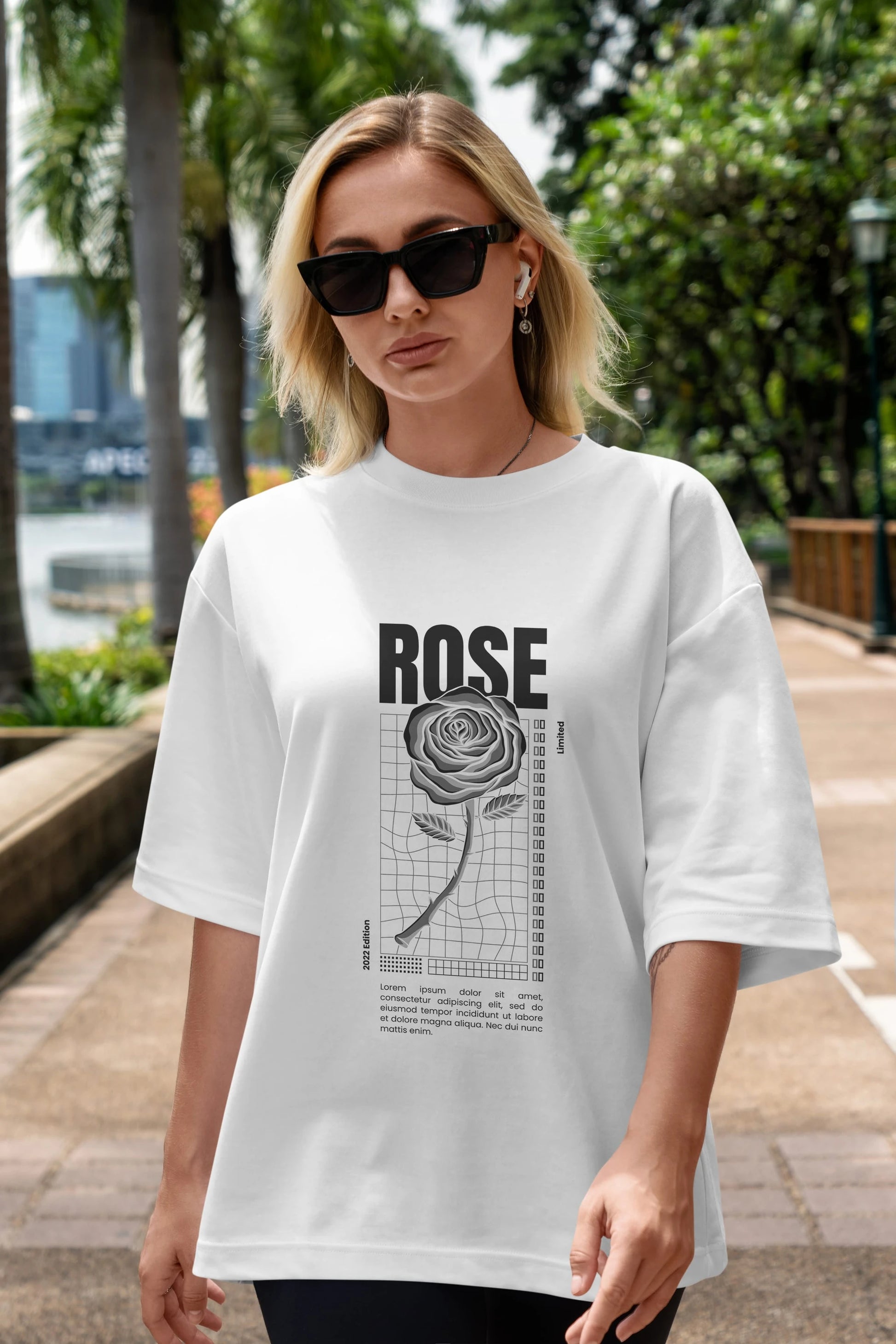 Rose Streetwear Ön Baskılı Oversize t-shirt Erkek Kadın Unisex