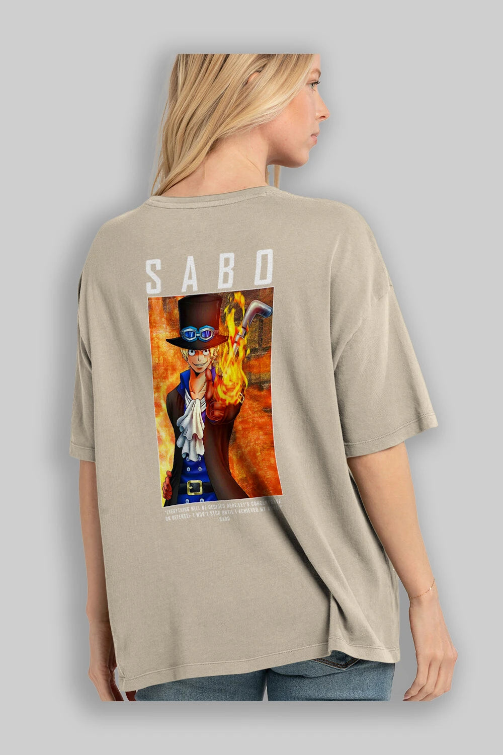 Sabo Anime Arka Baskılı Oversize t-shirt Erkek Kadın Unisex %100 pamuk tişort