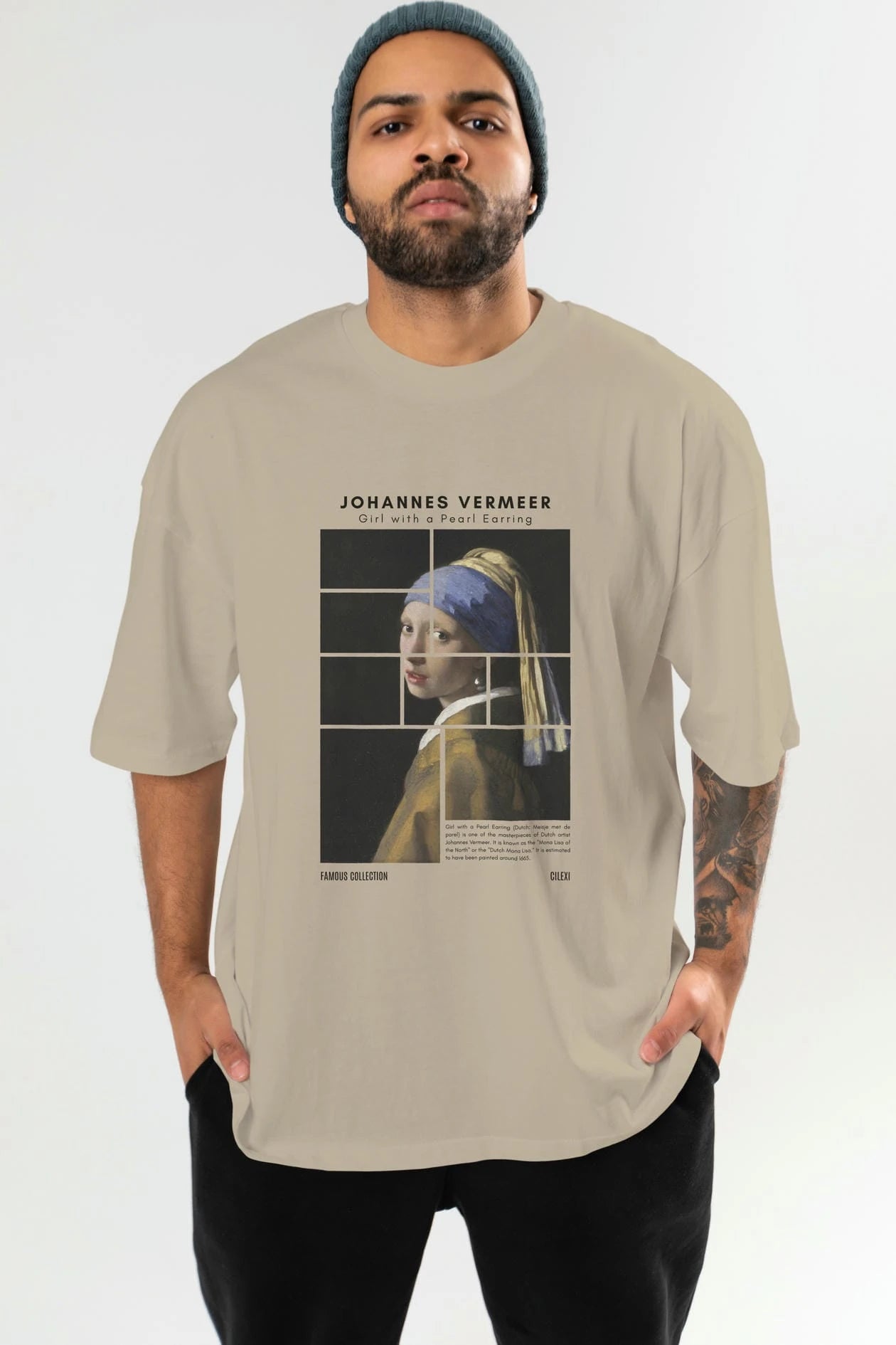 Johannes Vermeer ön Baskılı Oversize t-shirt Erkek Kadın Bisiklet Yaka Pamuk tişort
