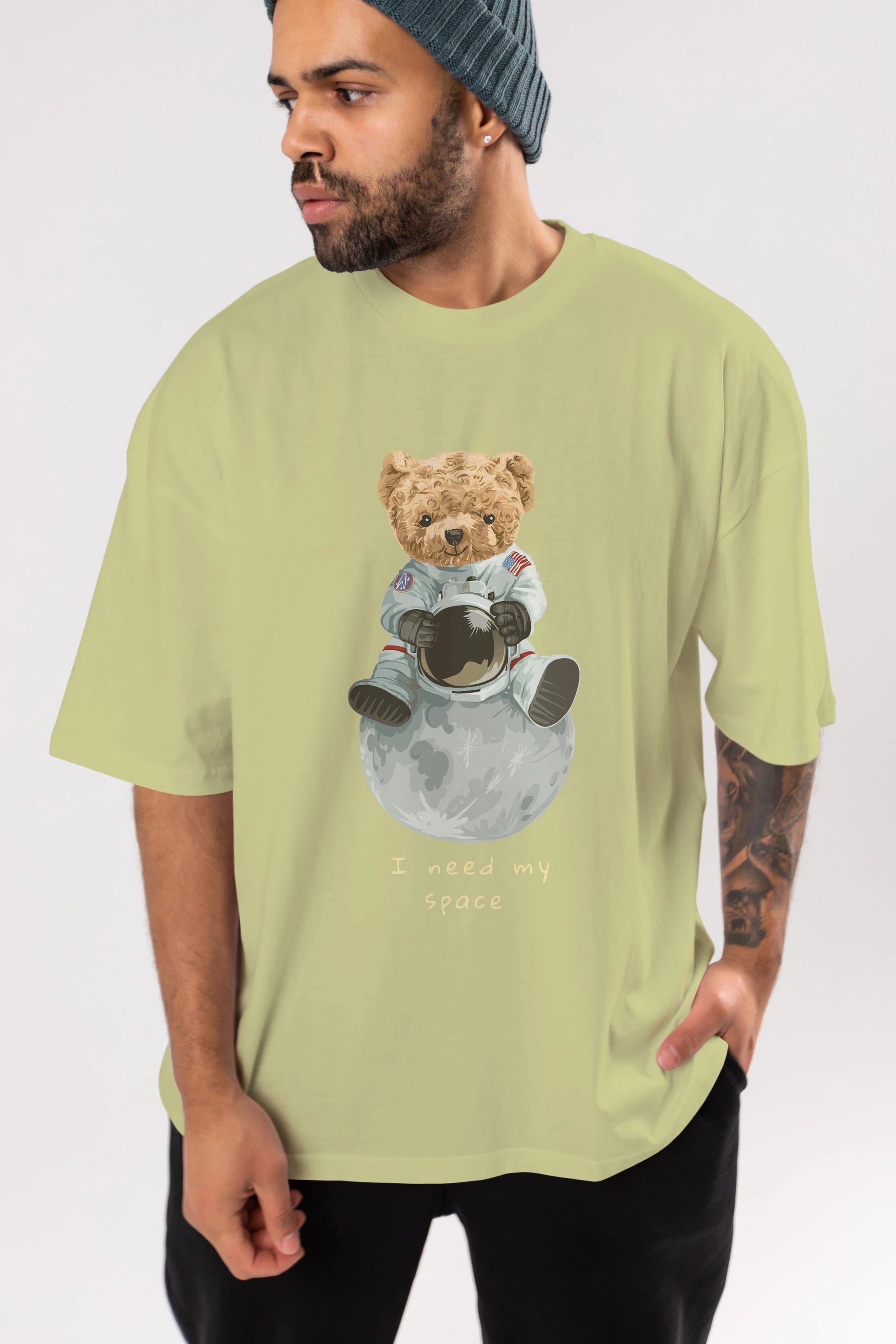 Teddy Bear I Need My Space Ön Baskılı Oversize t-shirt Erkek Kadın Unisex %100 Pamuk