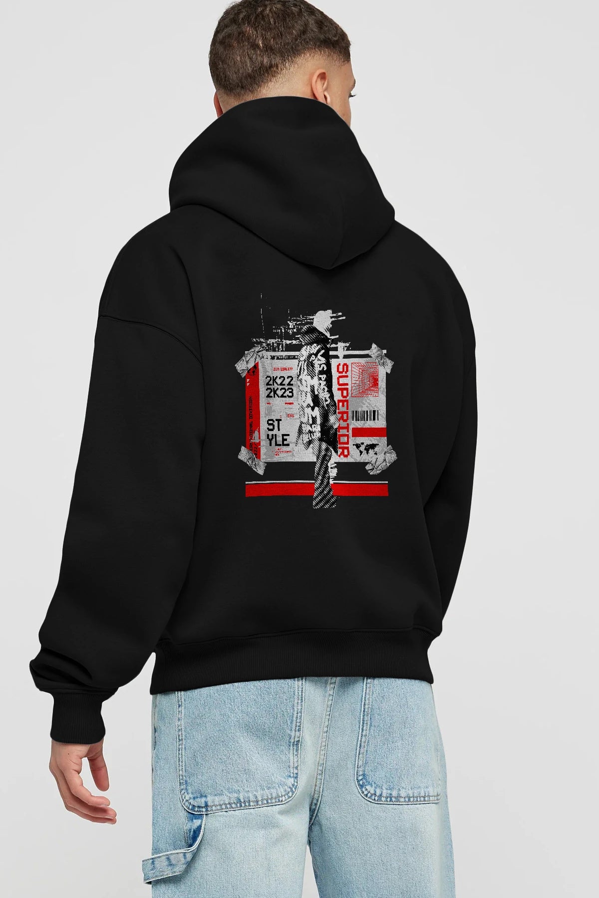 Superior Arka Baskılı Hoodie Oversize Kapüşonlu Sweatshirt Erkek Kadın Unisex