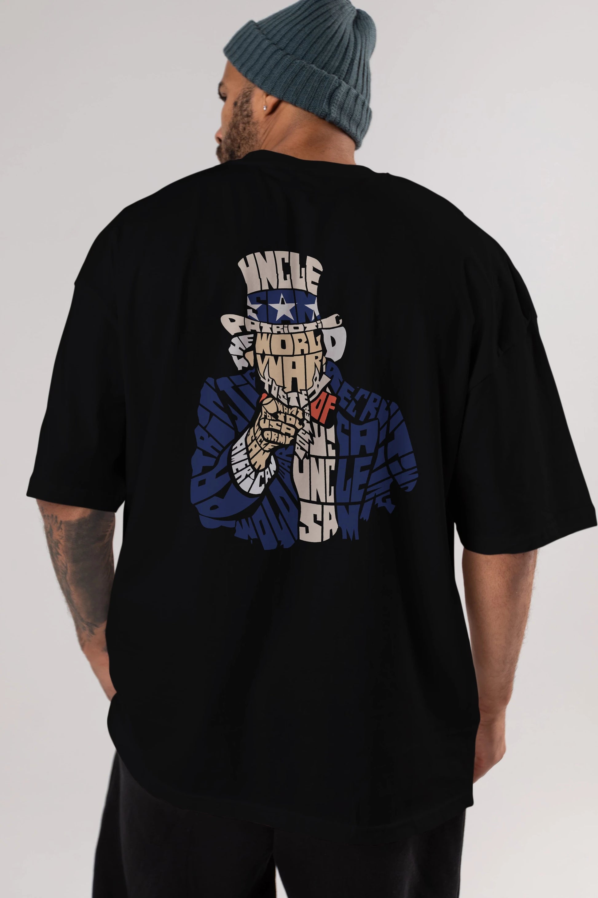 Uncle Sam Arka Baskılı Oversize t-shirt %100 pamuk Erkek Kadın Unisex