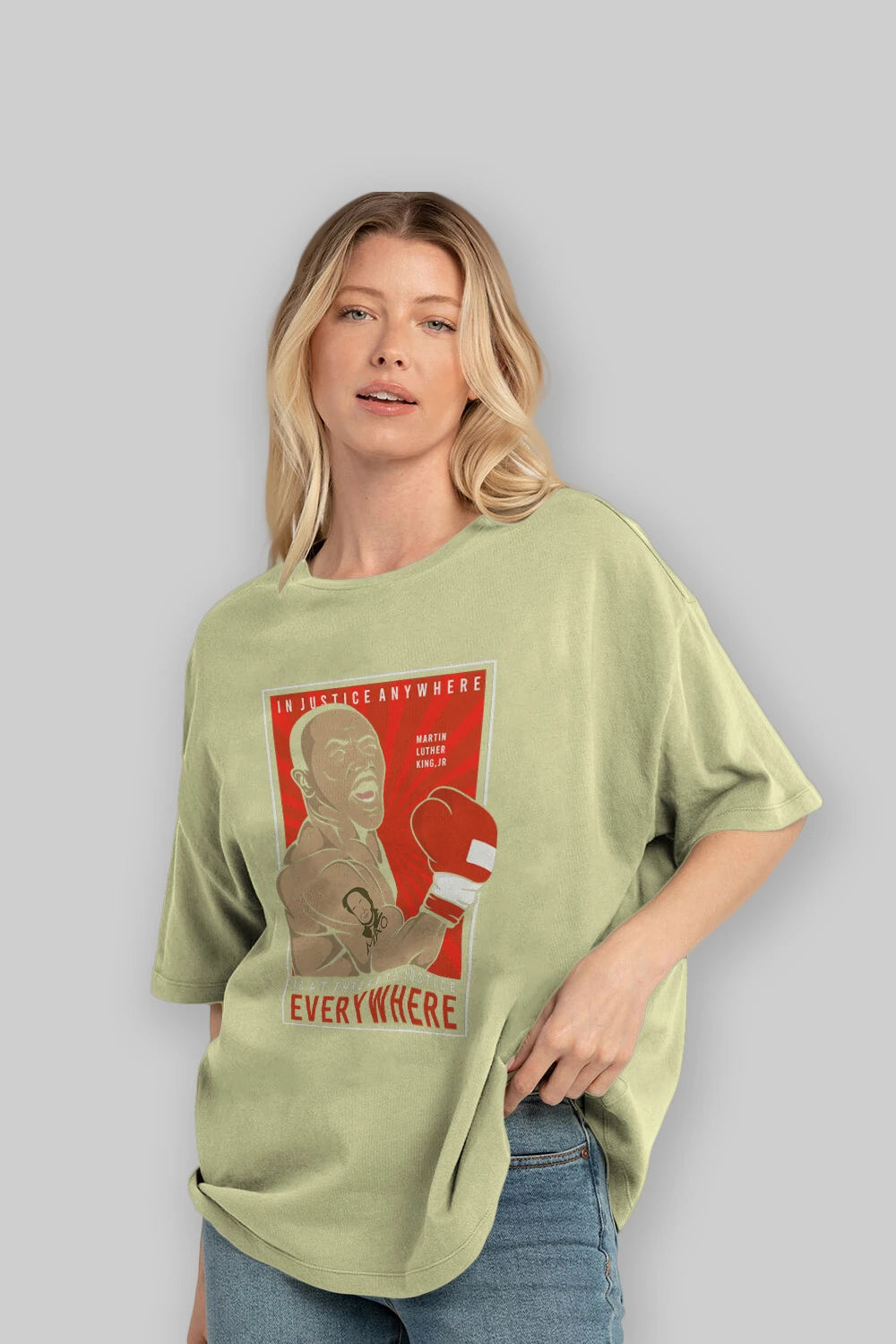 Luther King Boxer Ön Baskılı Oversize t-shirt Erkek Kadın Unisex %100 Pamuk tişort