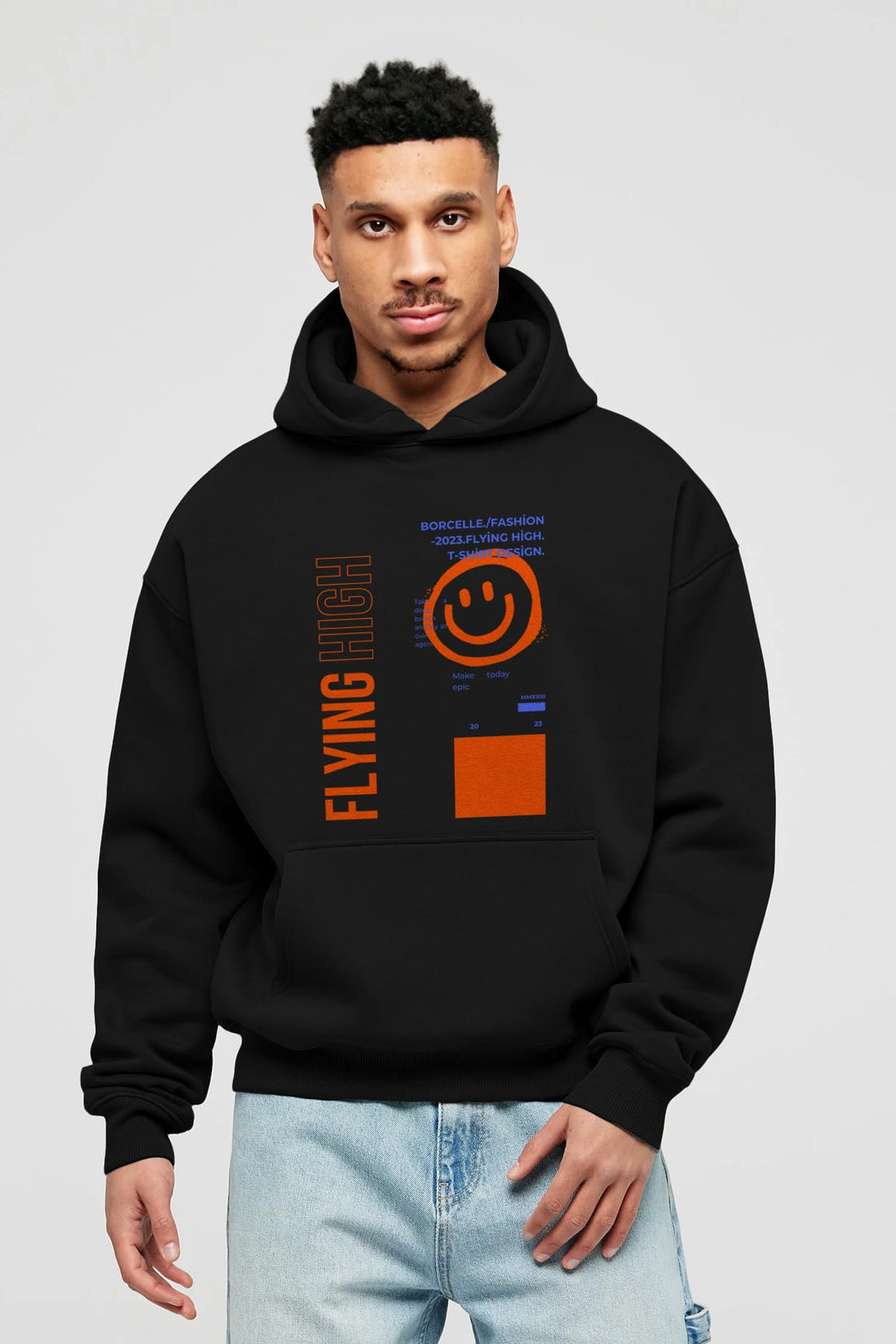 Flying High Yazılı Ön Baskılı Oversize Hoodie Kapüşonlu Sweatshirt Erkek Kadın Unisex