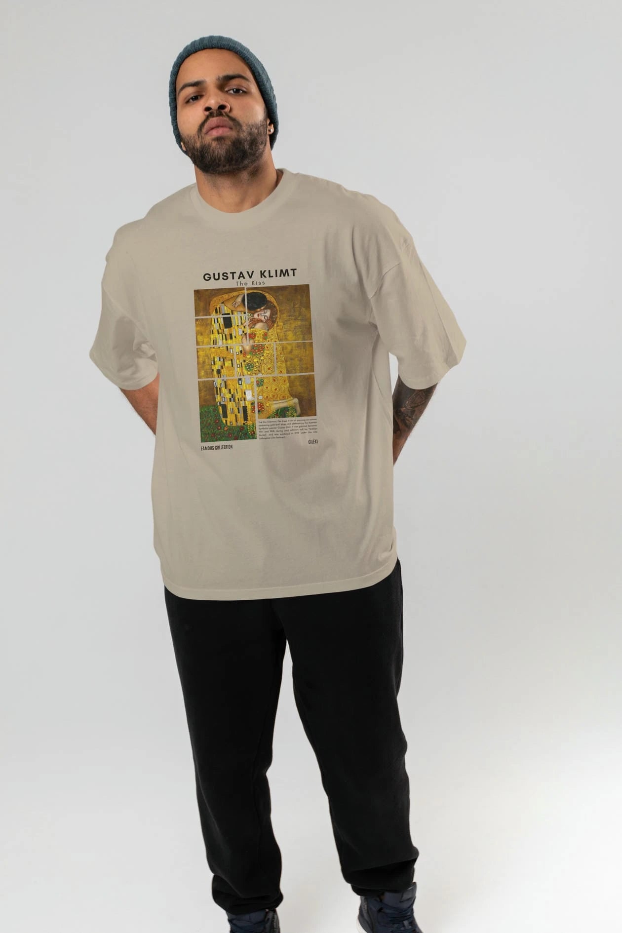 Gustav Klimt The Kiss ön Baskılı Oversize t-shirt Erkek Kadın Bisiklet Yaka Pamuk tişort
