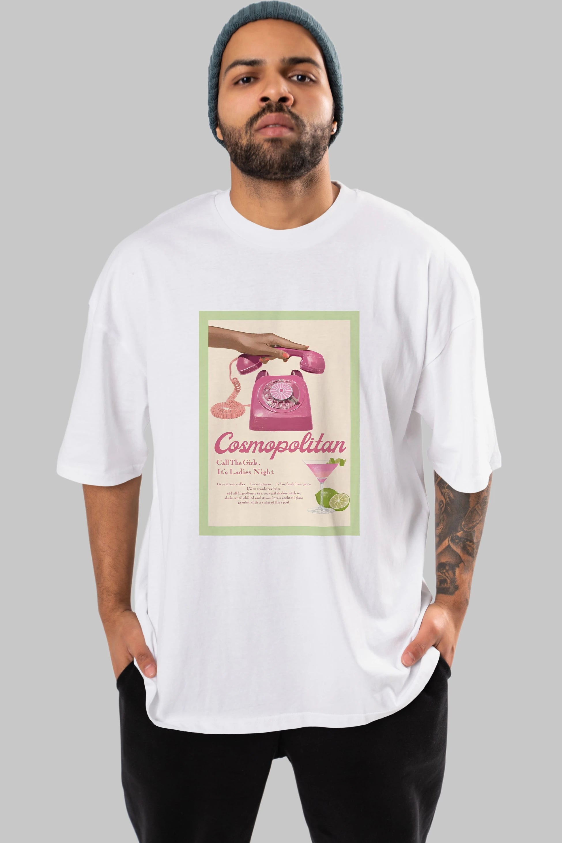 Cosmopolitan 5 Ön Baskılı Oversize t-shirt Erkek Kadın Unisex %100 Pamuk Bisiklet Yaka tişort