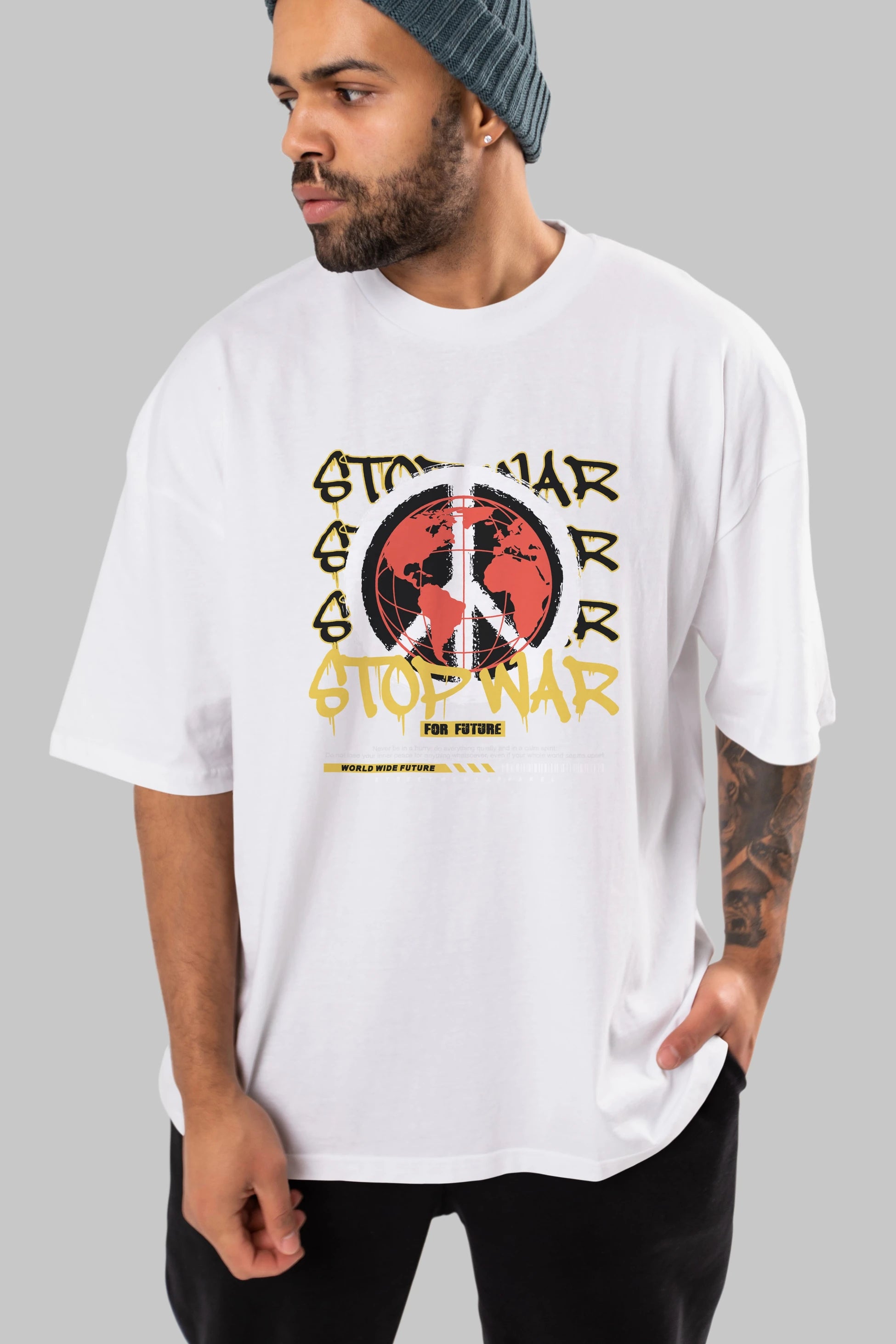 Stop War for Future Ön Baskılı Oversize t-shirt Erkek Kadın Unisex