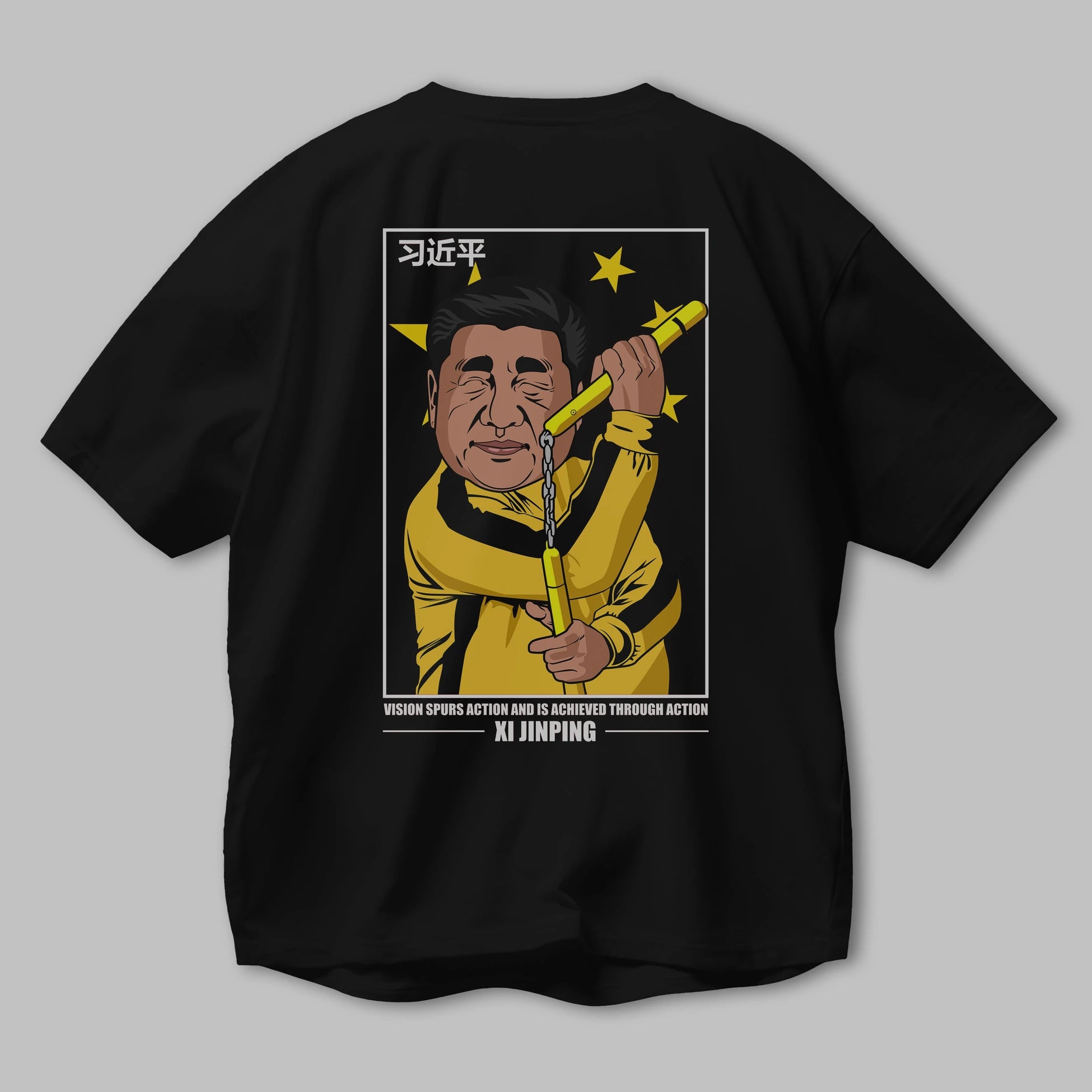 Xi Jinping Bruce Lee Arka Baskılı Oversize t-shirt Erkek Kadın Unisex %100 Pamuk tişort