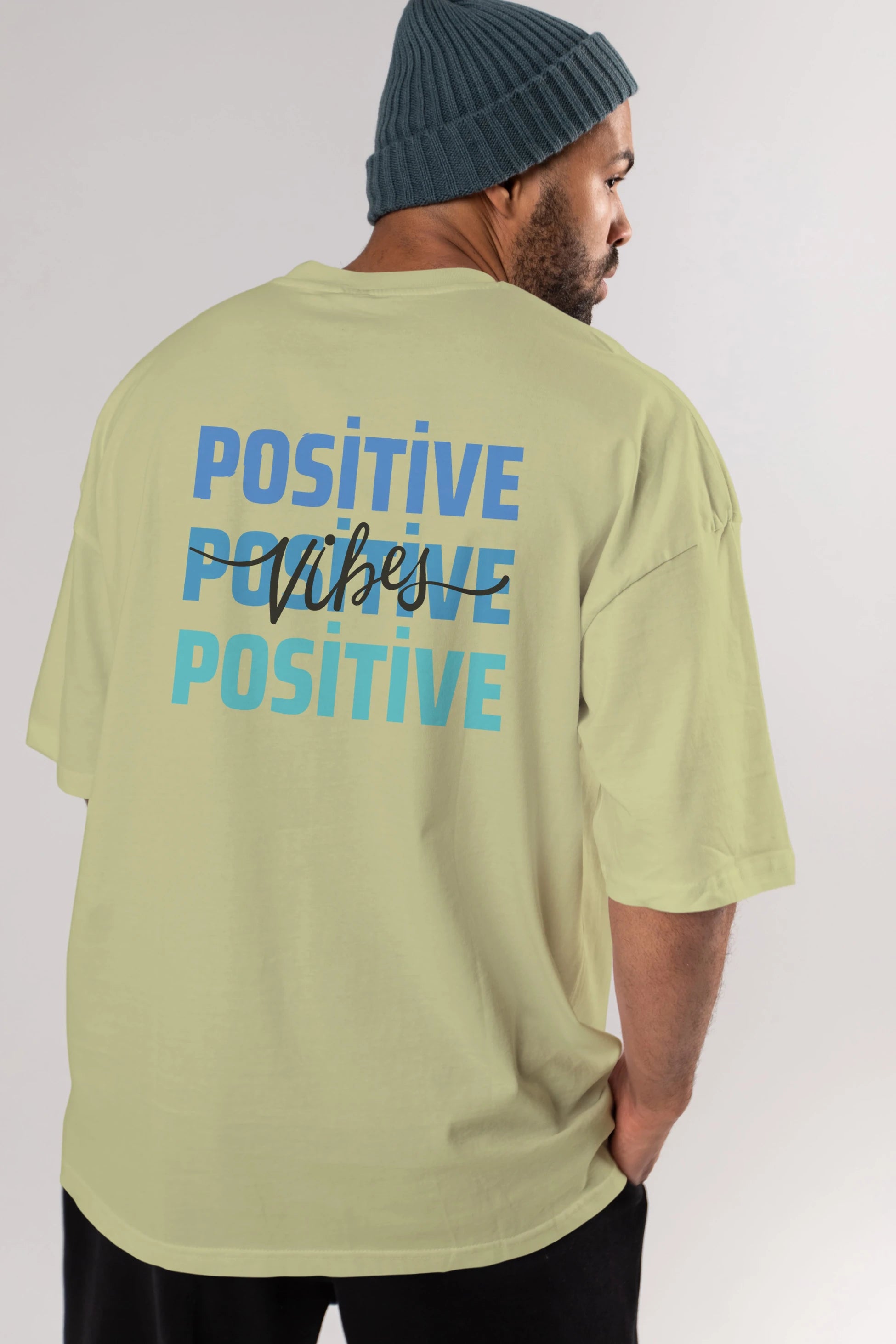 Positive Vibes 2 Arka Baskılı Oversize t-shirt Erkek Kadın Unisex