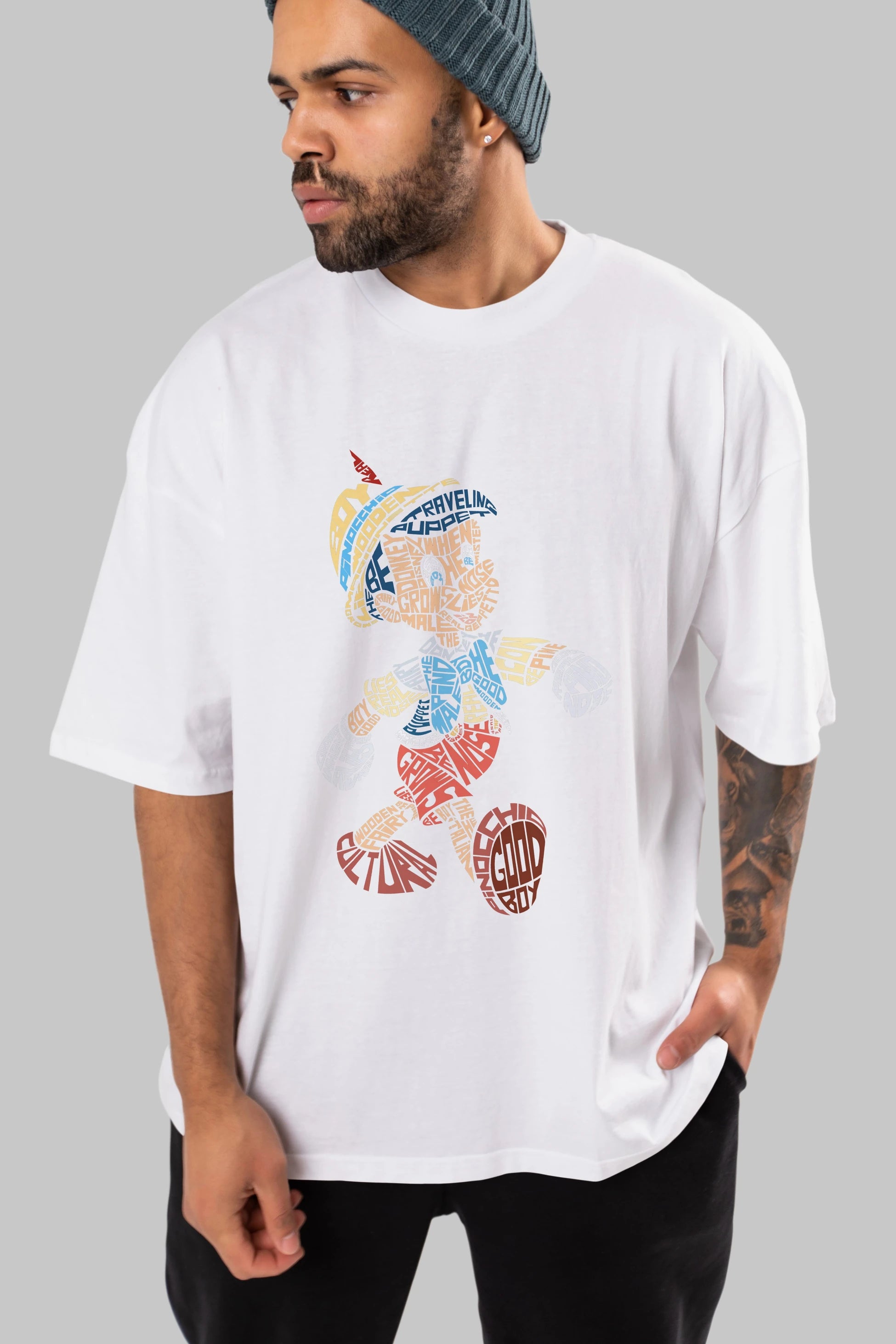 Pinokio Ön Baskılı Oversize t-shirt %100 pamuk Erkek Kadın Unisex